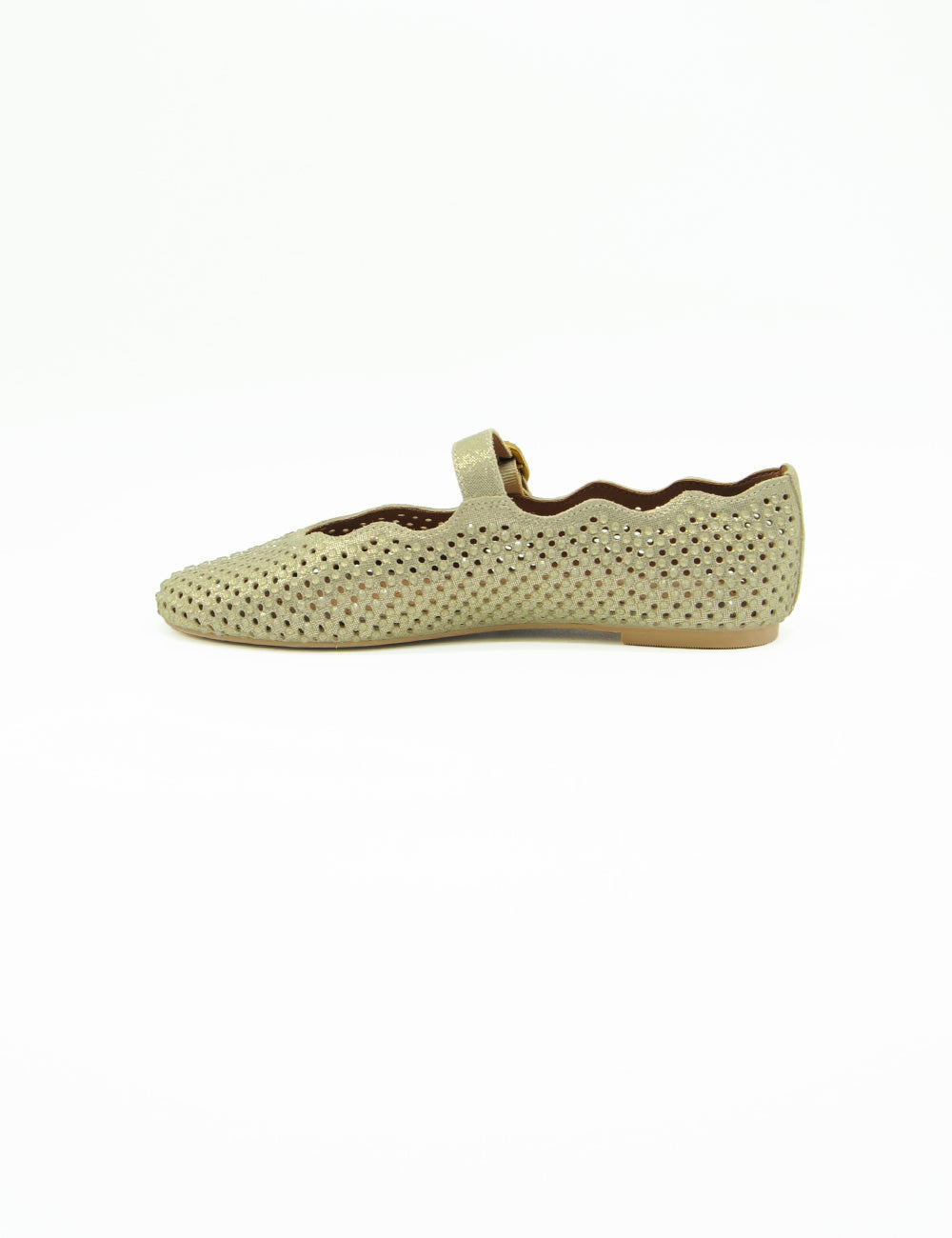 Scarpa flat Kurt Geiger Ballerina Gold in pelle beige traforata con bordo a scallop