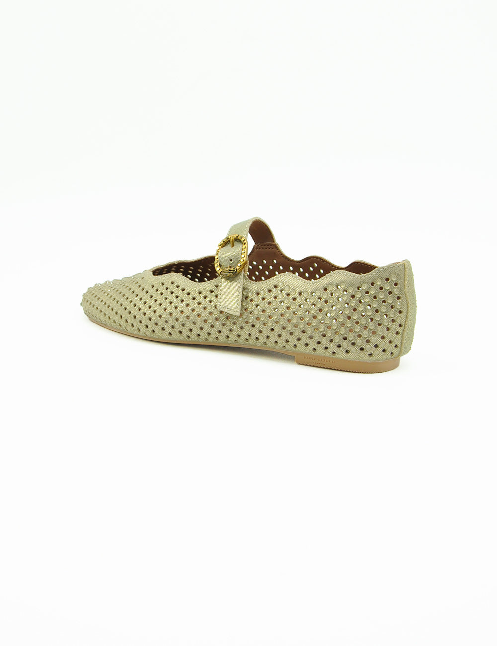 Scarpa Kurt Geiger Ballerina Flat Gold in pelle beige forata con fibbia oro