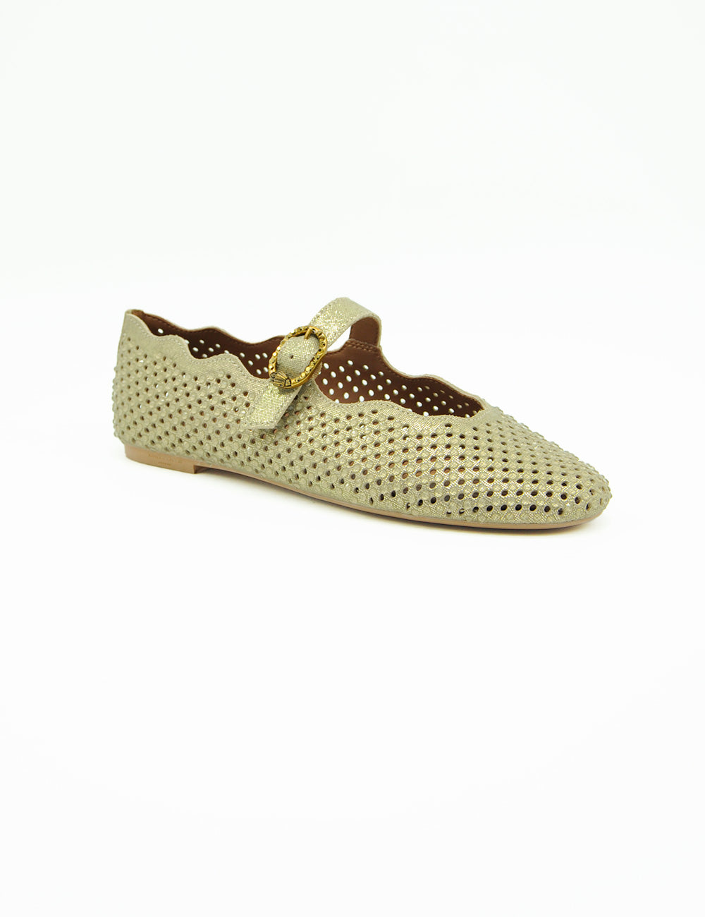 Kurt Geiger Ballerina Flat Gold: beige pelle forata con fibbia oro