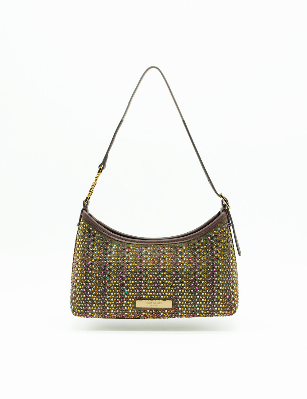 Borsa mini hobo Kurt Geiger in tessuto Kurt bronze, verde oliva shimmer e oro