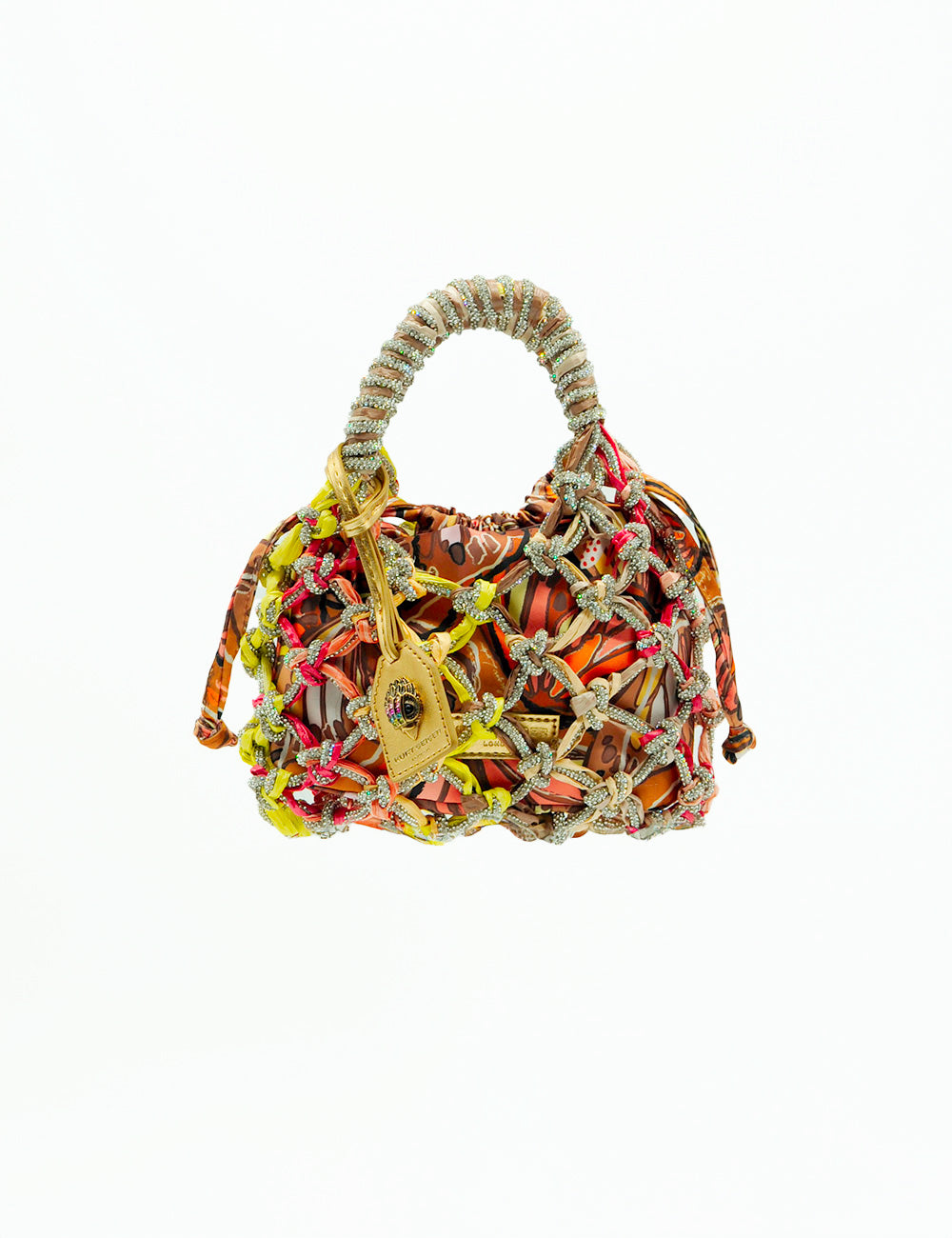 Borsa Macramè Crystal Multicolor Kurt Geiger, trama vivace arancione rosa gialla