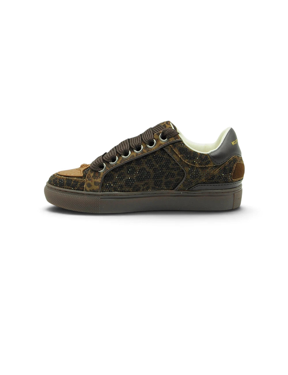 Sneaker kurt geiger southbank velvet marrone con stampa leopardata, dettagli in suede e suola chunky in gomma