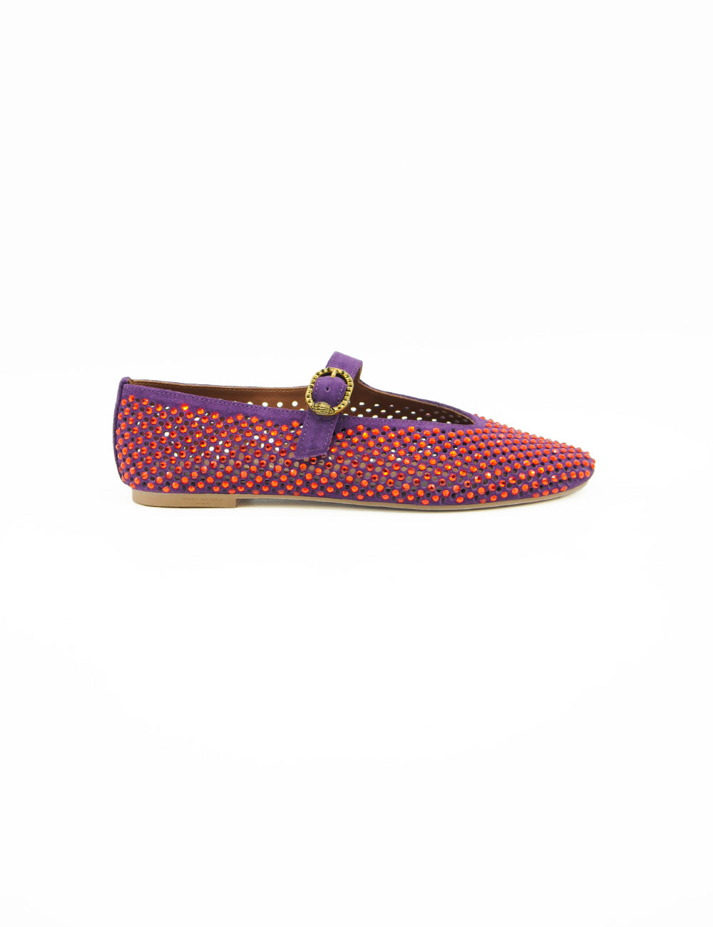 Scarpa flat Mary Jane Kurt Geiger Ballerina Mayfair viola con paillettes rosse e rosa e fibbia dorata