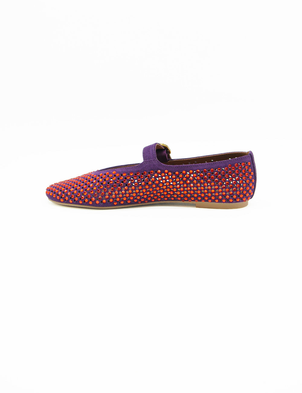 Scarpa flat Mary Jane in suede viola Kurt Geiger Ballerina Mayfair con strass rossi
