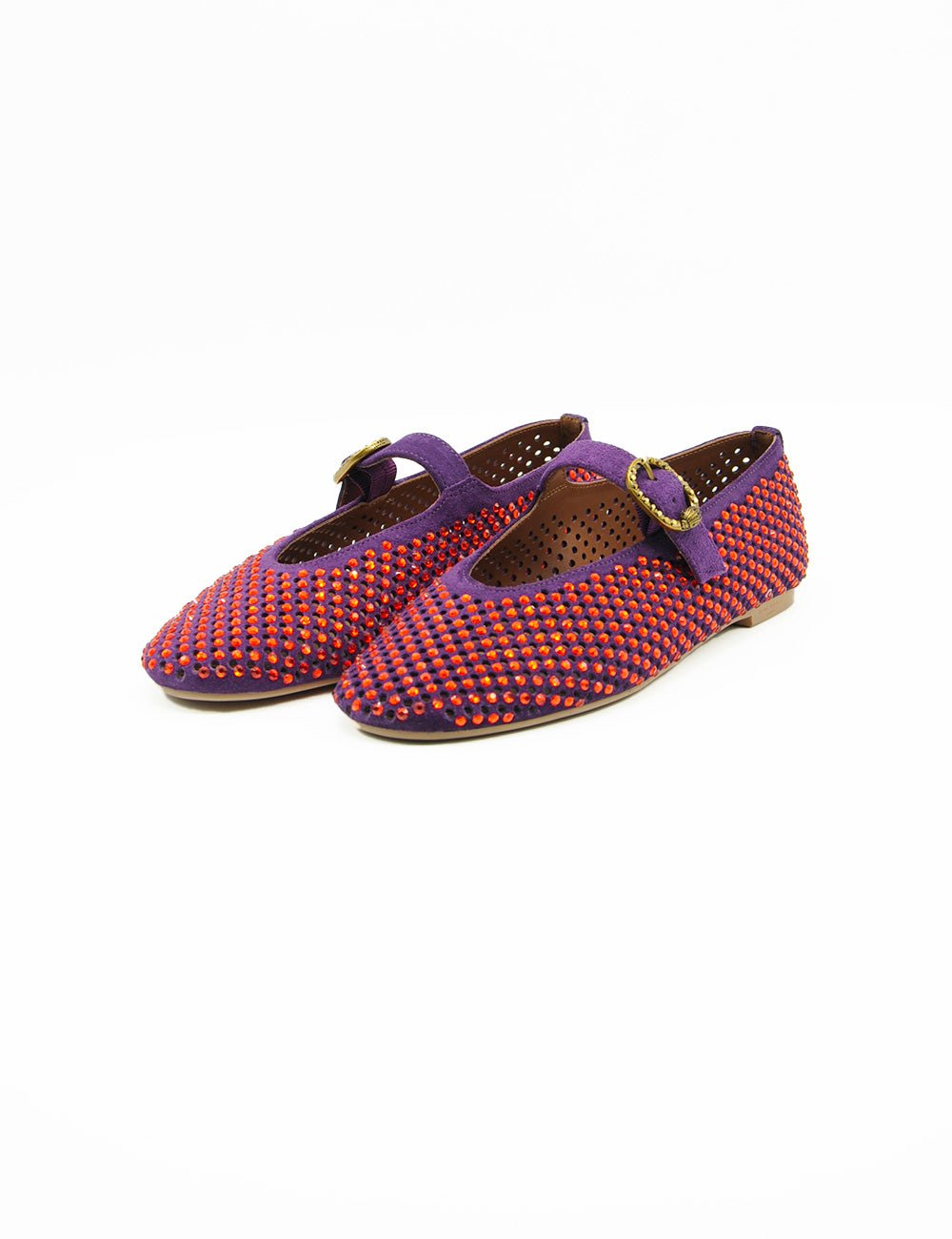 Ballerine Mayfair Purple di Kurt Geiger in viola e rosso con fibbia dorata