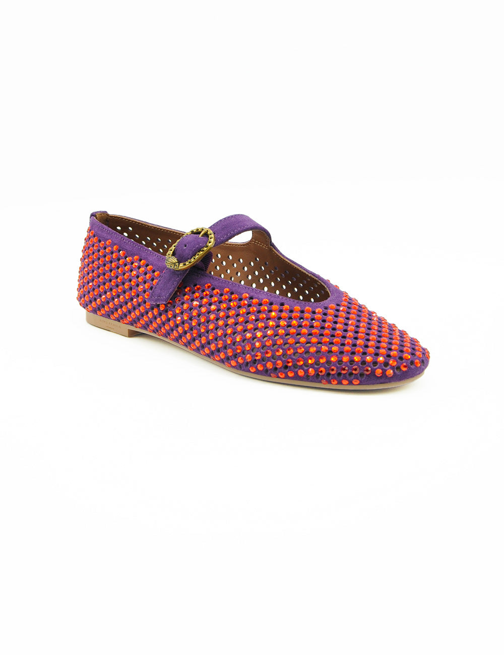 Scarpa flat Mary Jane Kurt Geiger Ballerina Mayfair viola con fibbia oro e perline viola e arancio