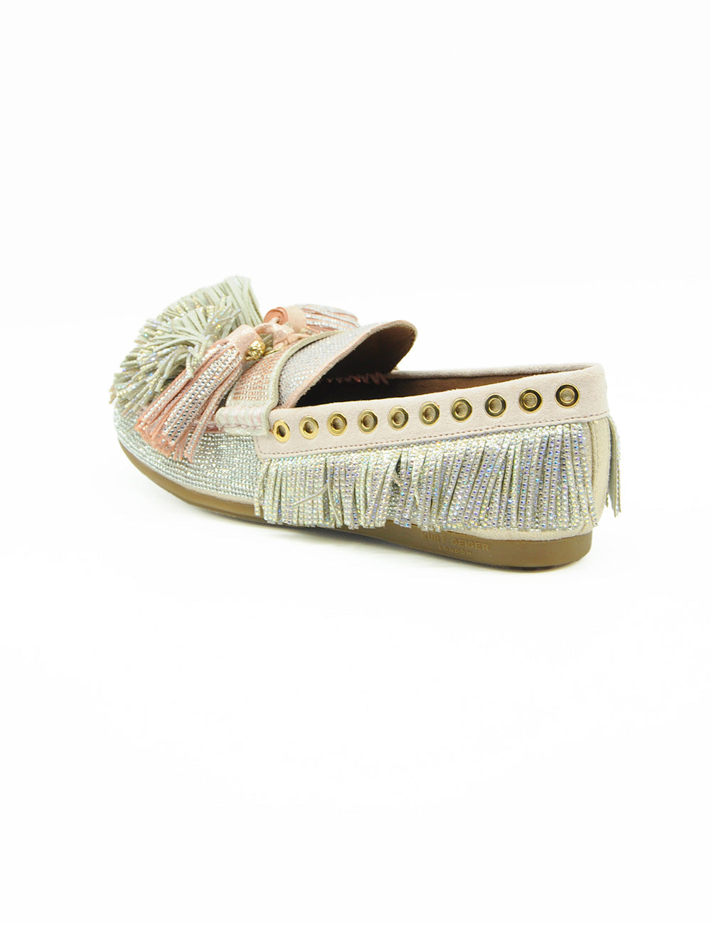 Mocassino Kurt Geiger Pom Pom Metal argento rosa con nappa