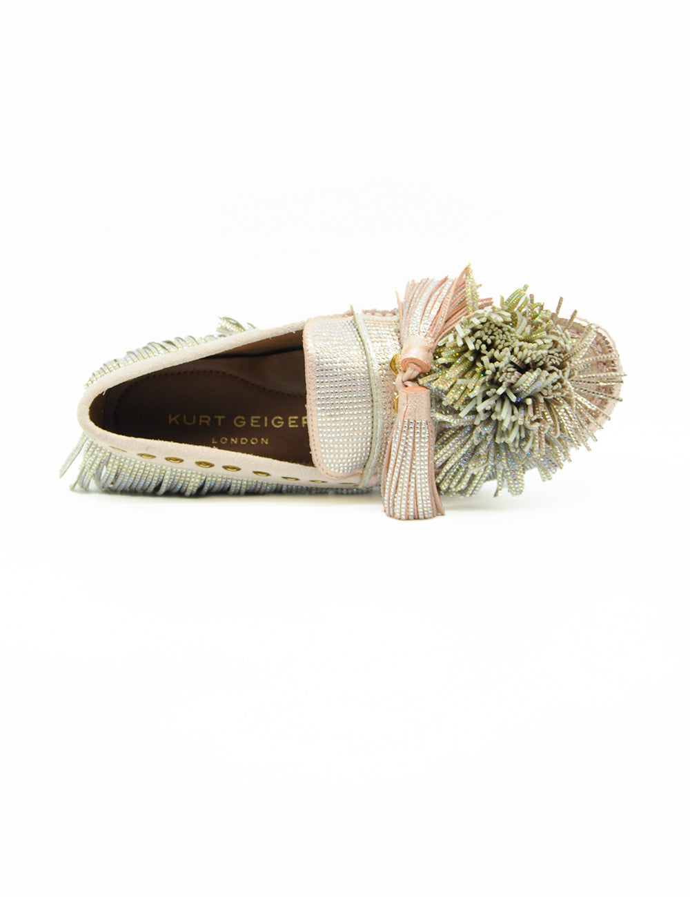 Mocassino Kurt Geiger con pom pom metallico e perla argento