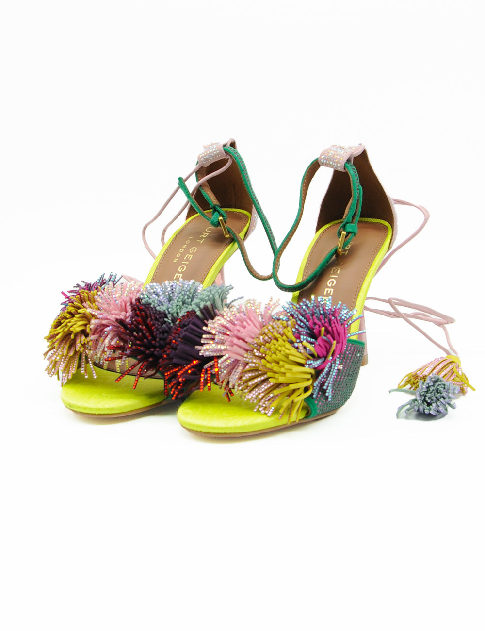 Sandali Kurt Geiger Sandalo Pom Pom verde neon con pompon colorati