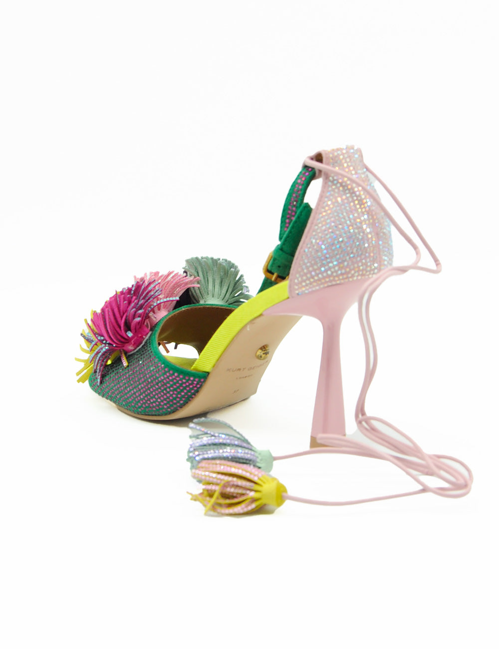 Sandalo Pom Pom Kurt Geiger con glitter iridescente e pompon colorati