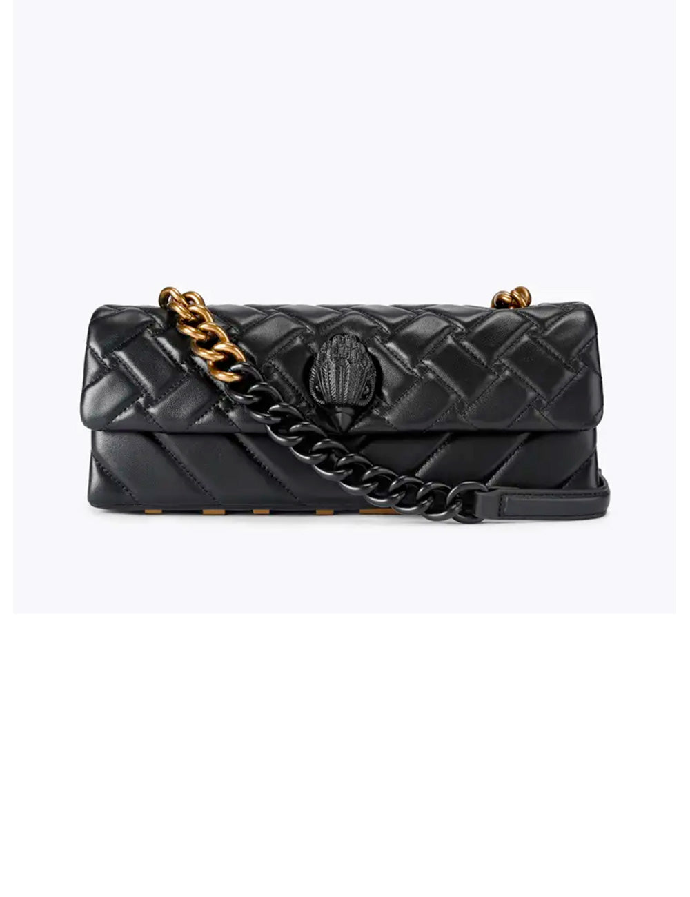 Kurt Geiger borsa kensington east west nera in pelle trapuntata con catena dorata e chiusura metallica nera