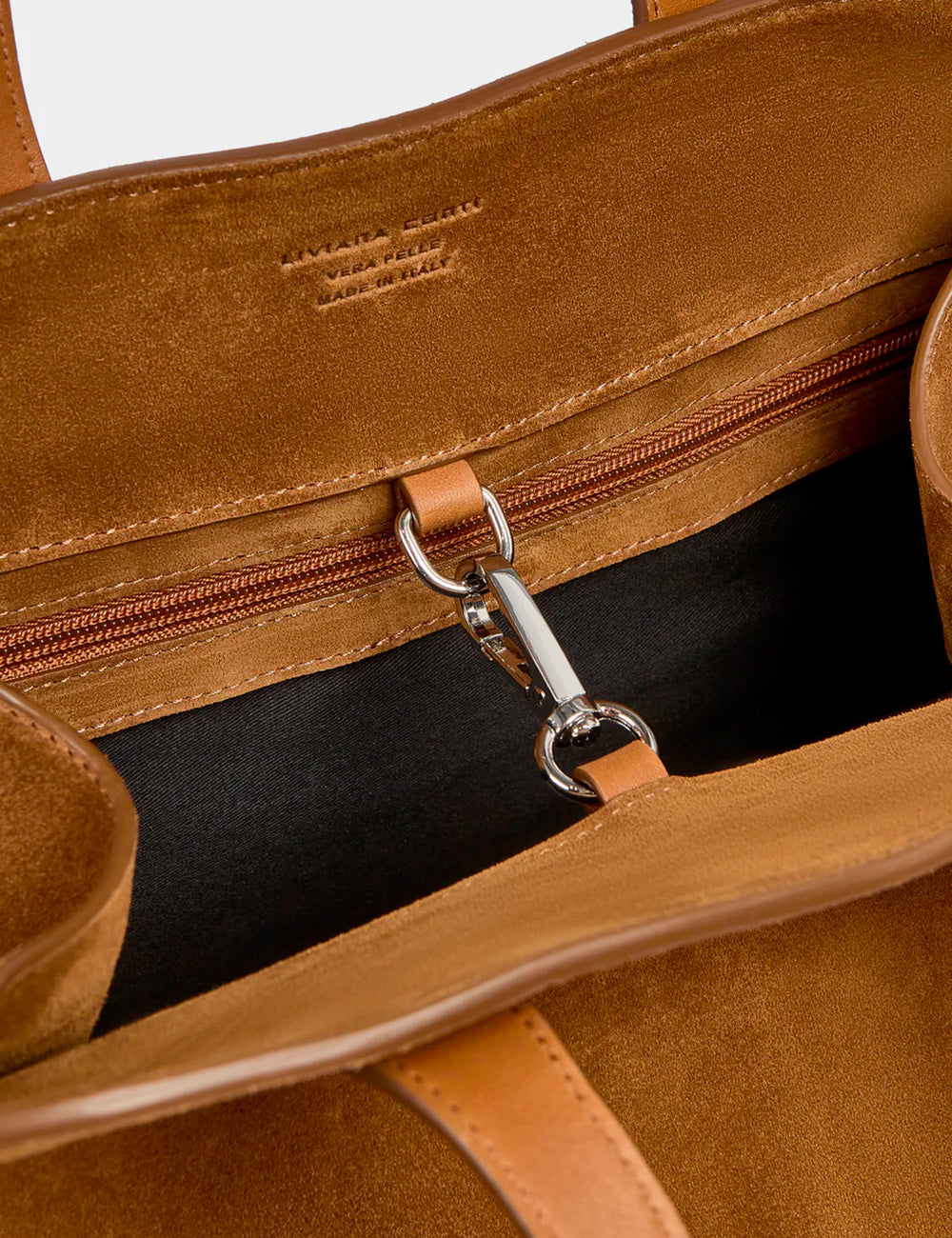 Borsa tote Liviana Conti Madison in suede color brandy con manici in pelle