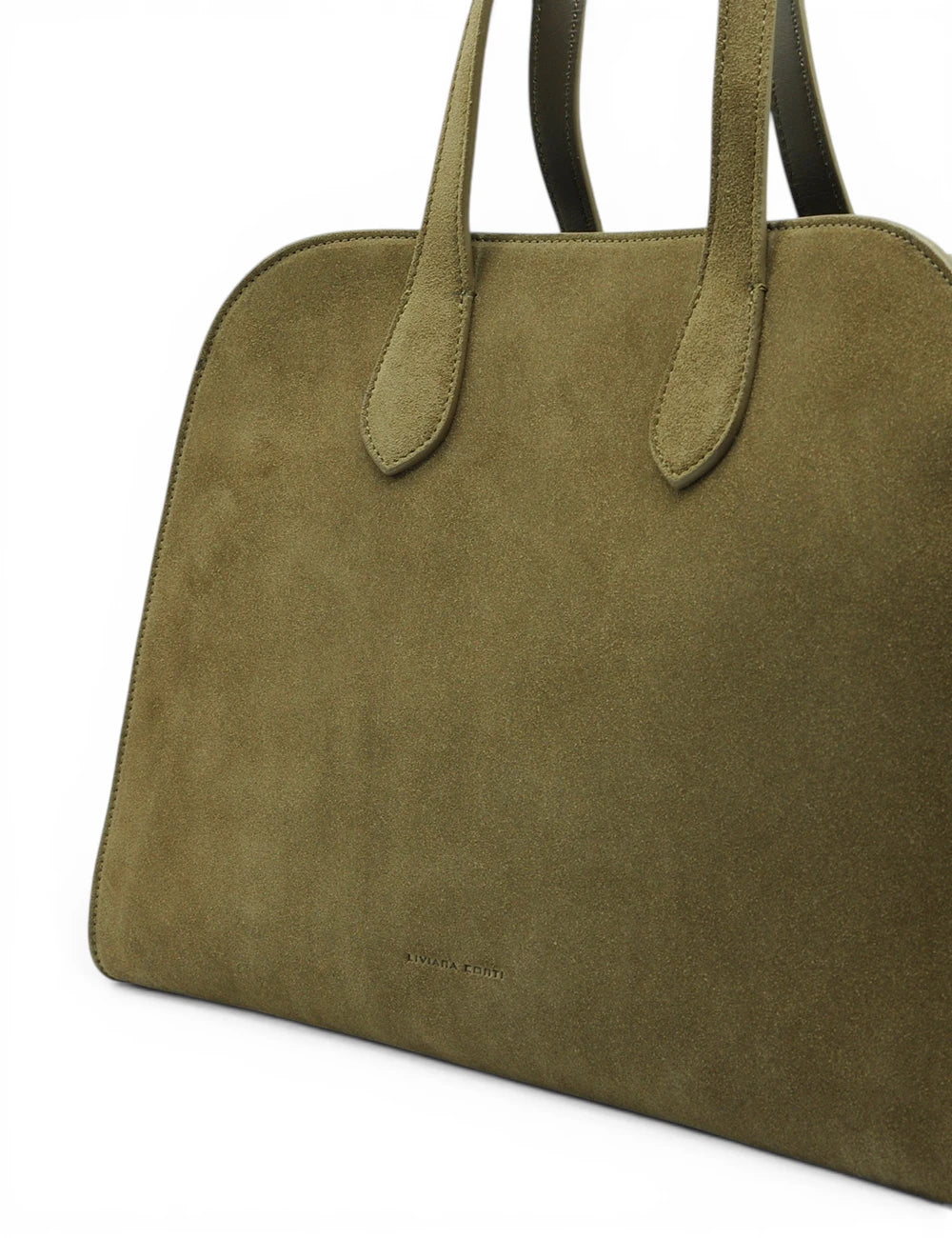 Borsa tote in camoscio verde oliva liviana conti con manici abbinati e cuciture brand Madison Brown Cash