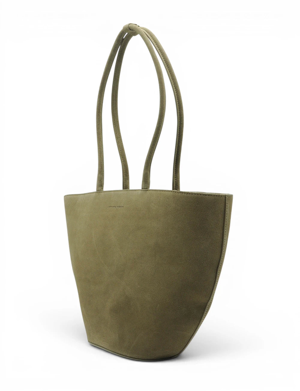 Olive green suede tote bag with slender matching handles from liviana conti amelie brown cash collection