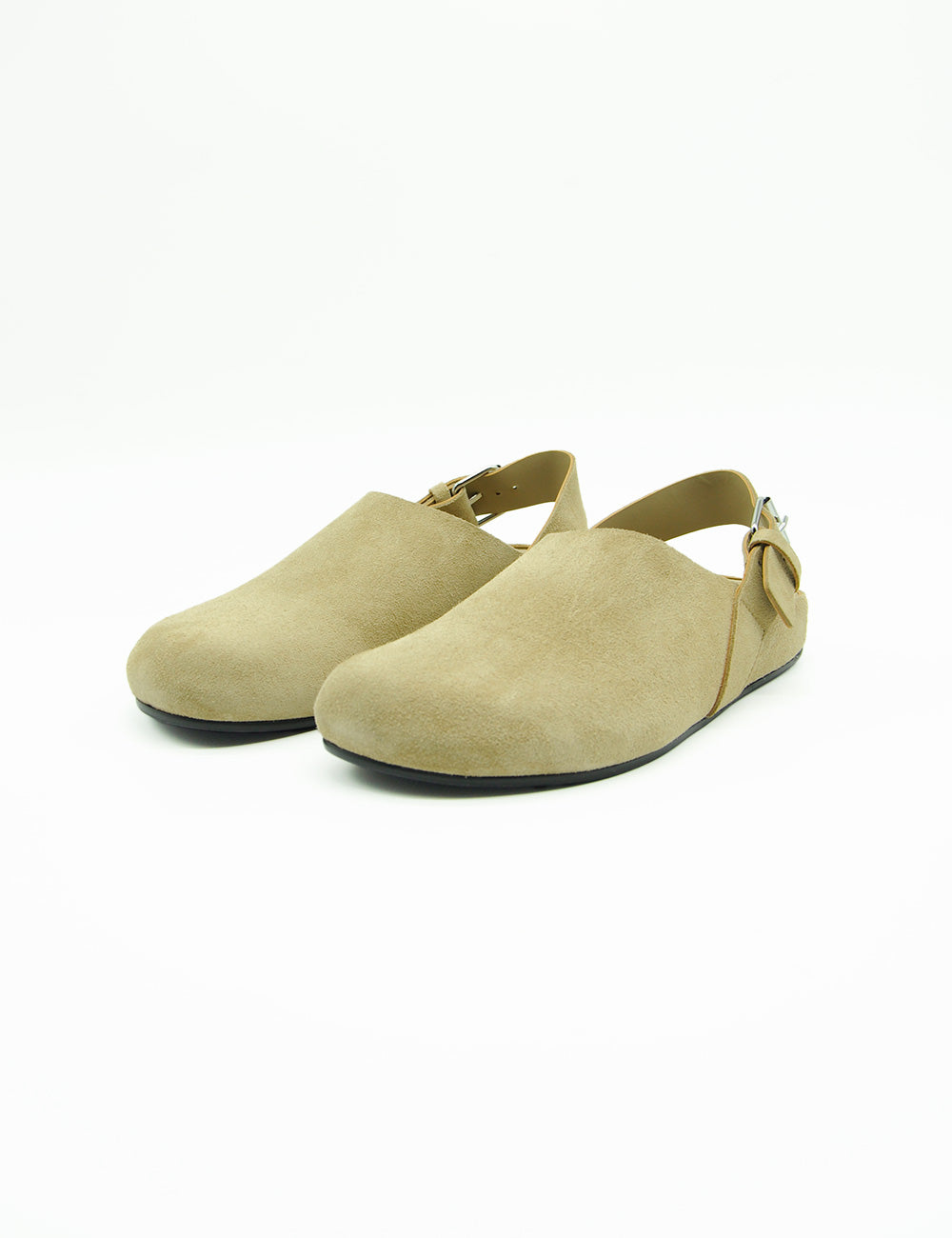 Mule Liviana Conti Molly Cremino in suede beige con suola gomma nera e fibbia metallica