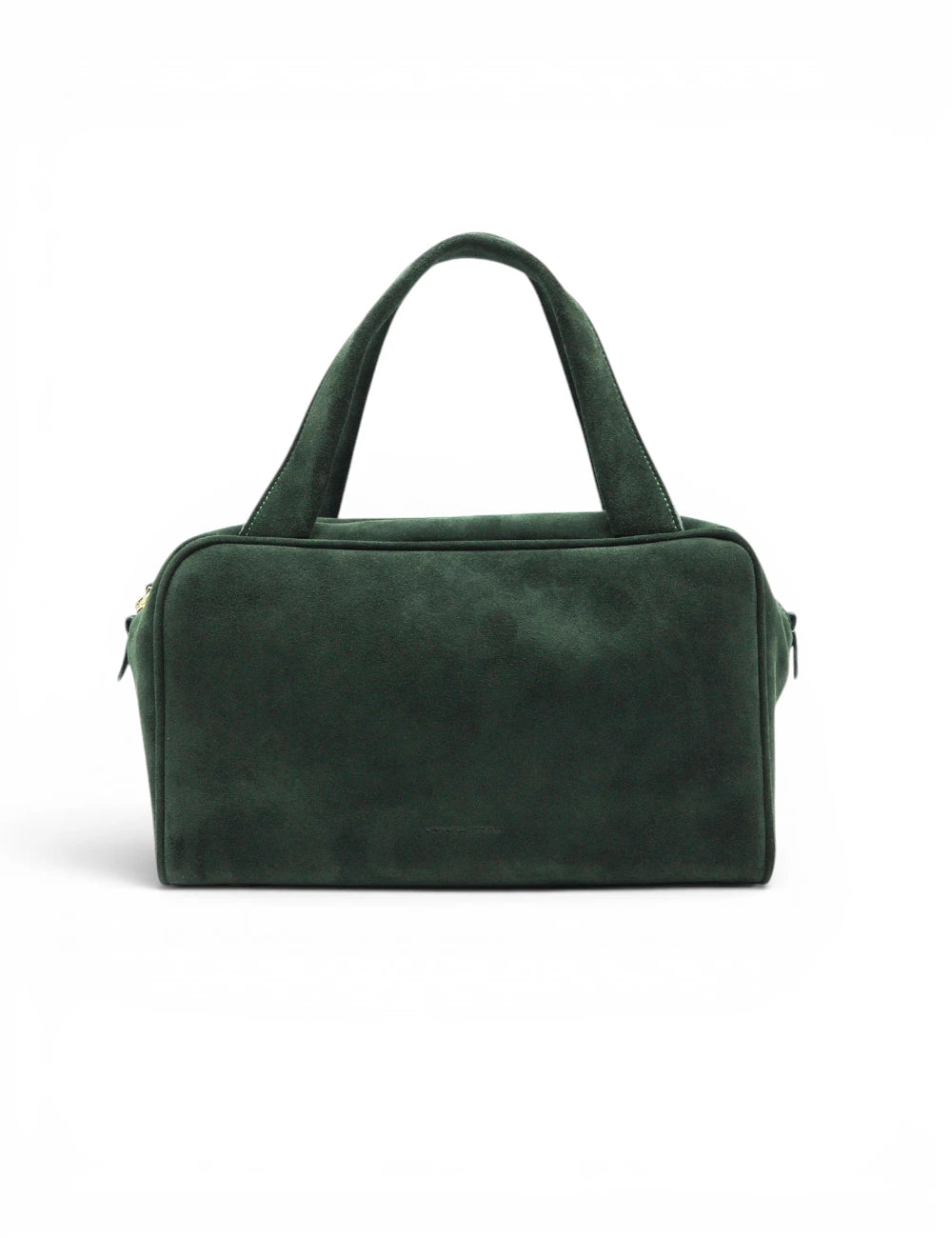 Borsa liviana conti baulotto talassia eden in suede verde scuro con manici corti e cerniere oro