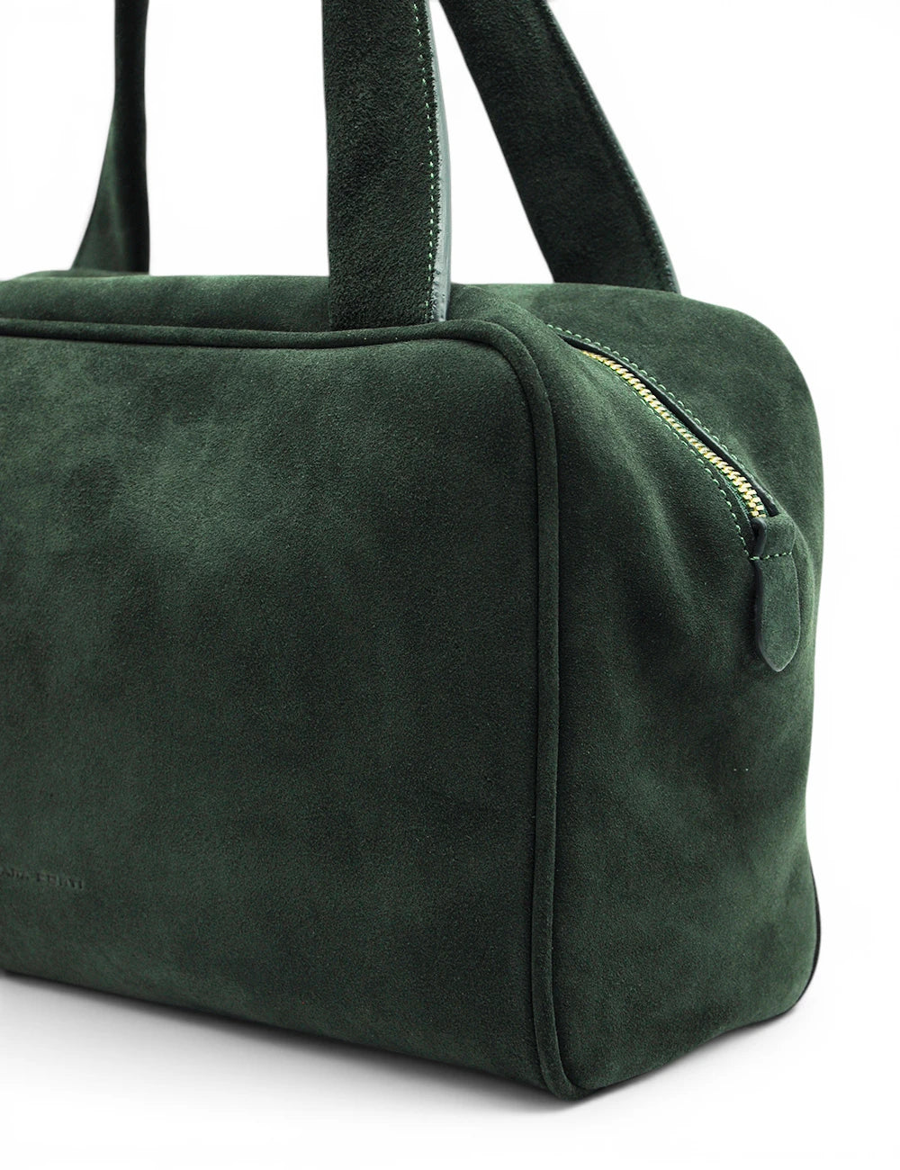 Dark green suede duffel bag liviana conti baulotto talassia eden with light-colored zipper and handles