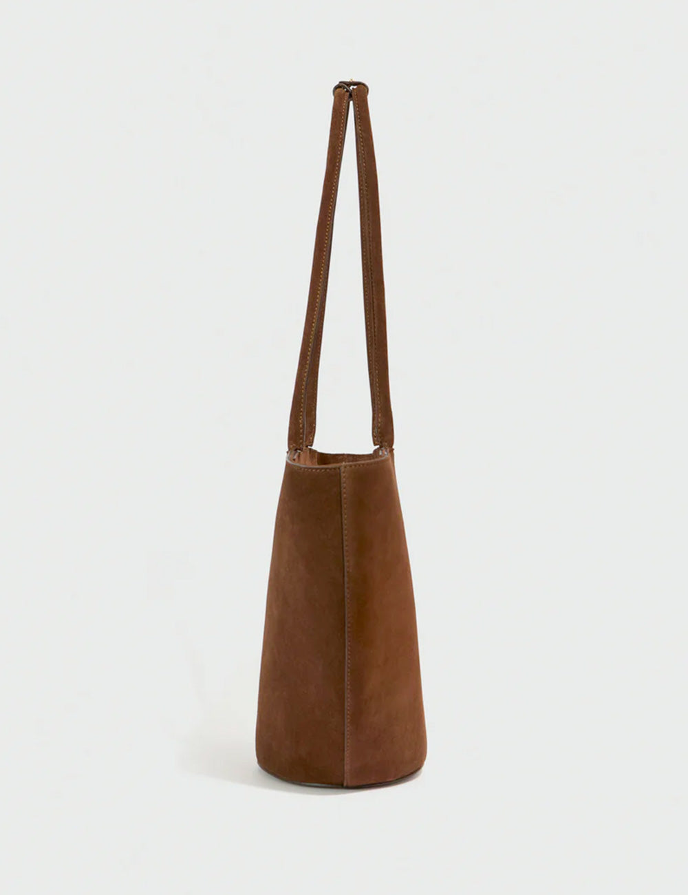 Brown suede tote bag with long slender handles liviana conti handbag amelie ebano
