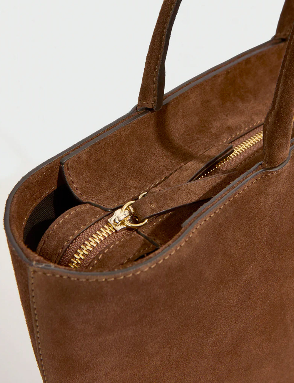 Brown suede tote bag liviana conti amelie ebano con cerniera dorata e manici in metallo