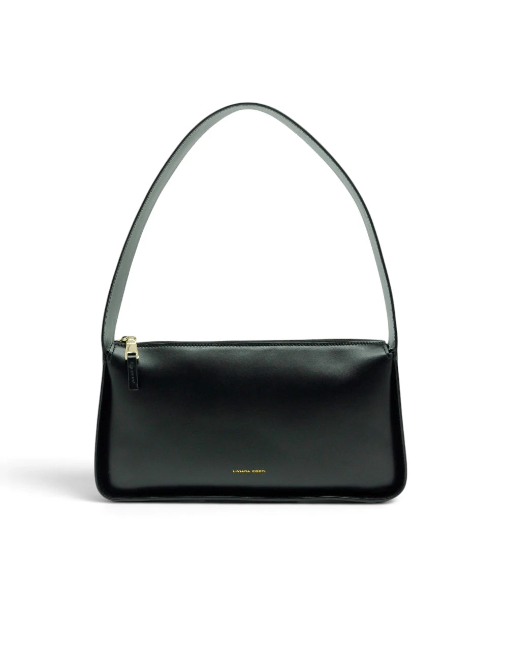Borsa a spalla liviana conti caroline nera in pelle nera con design minimalista e dettagli dorati