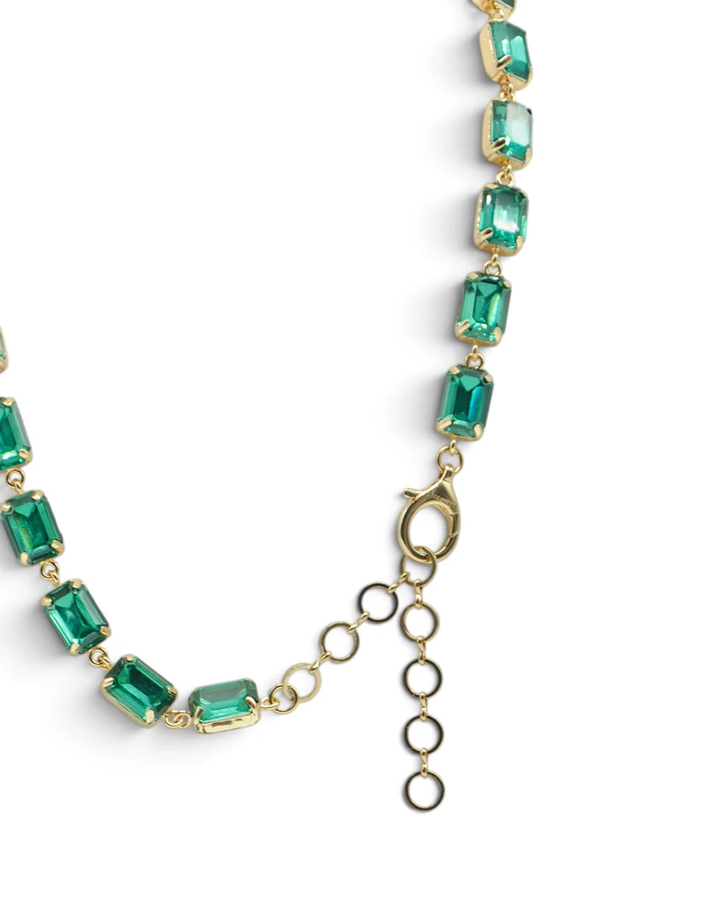 Collana liviana conti desdemona eden con pietra rettangolare verde smeraldo e montatura in metallo dorato