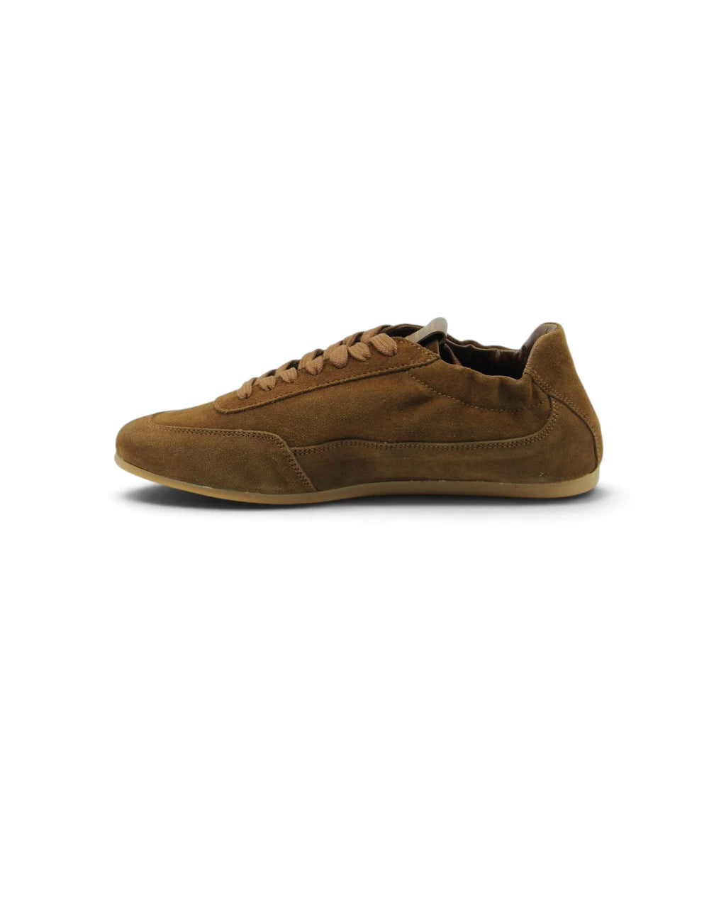 Sneaker liviana conti zoe ebano in suede marrone con lacci coordinati e suola in gomma color beige chiaro