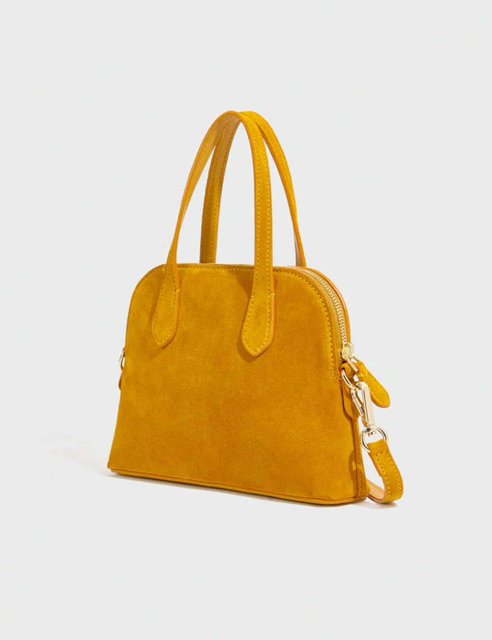 Borsa liviana conti lucille ocra in suede giallo senape con manici abbinati e chiusura superiore curva