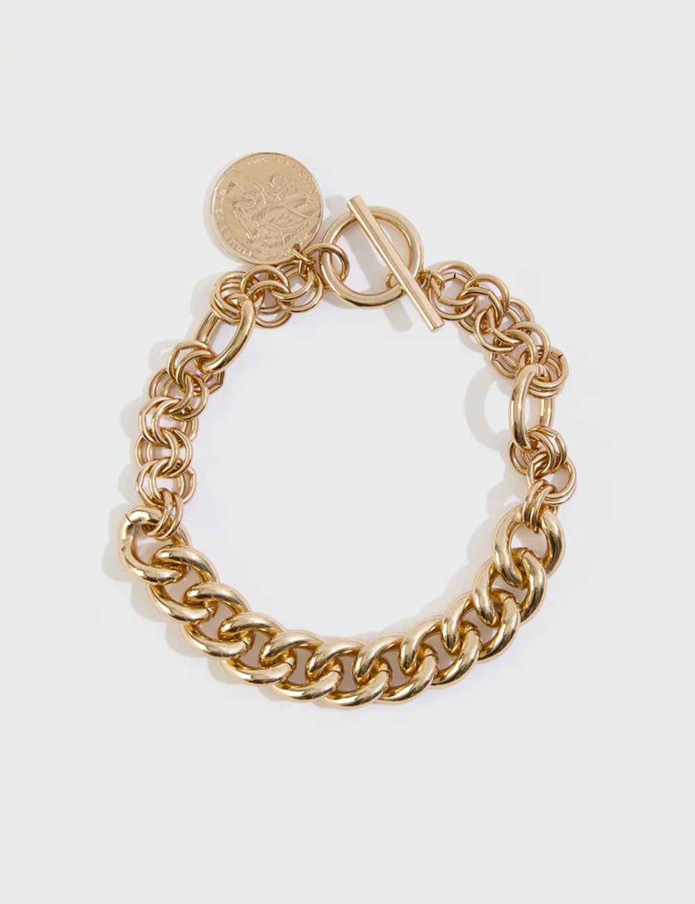 Bracciale a catena chunky color oro con chiusura a moschettone e ciondolo a moneta liviana conti collier athena oro