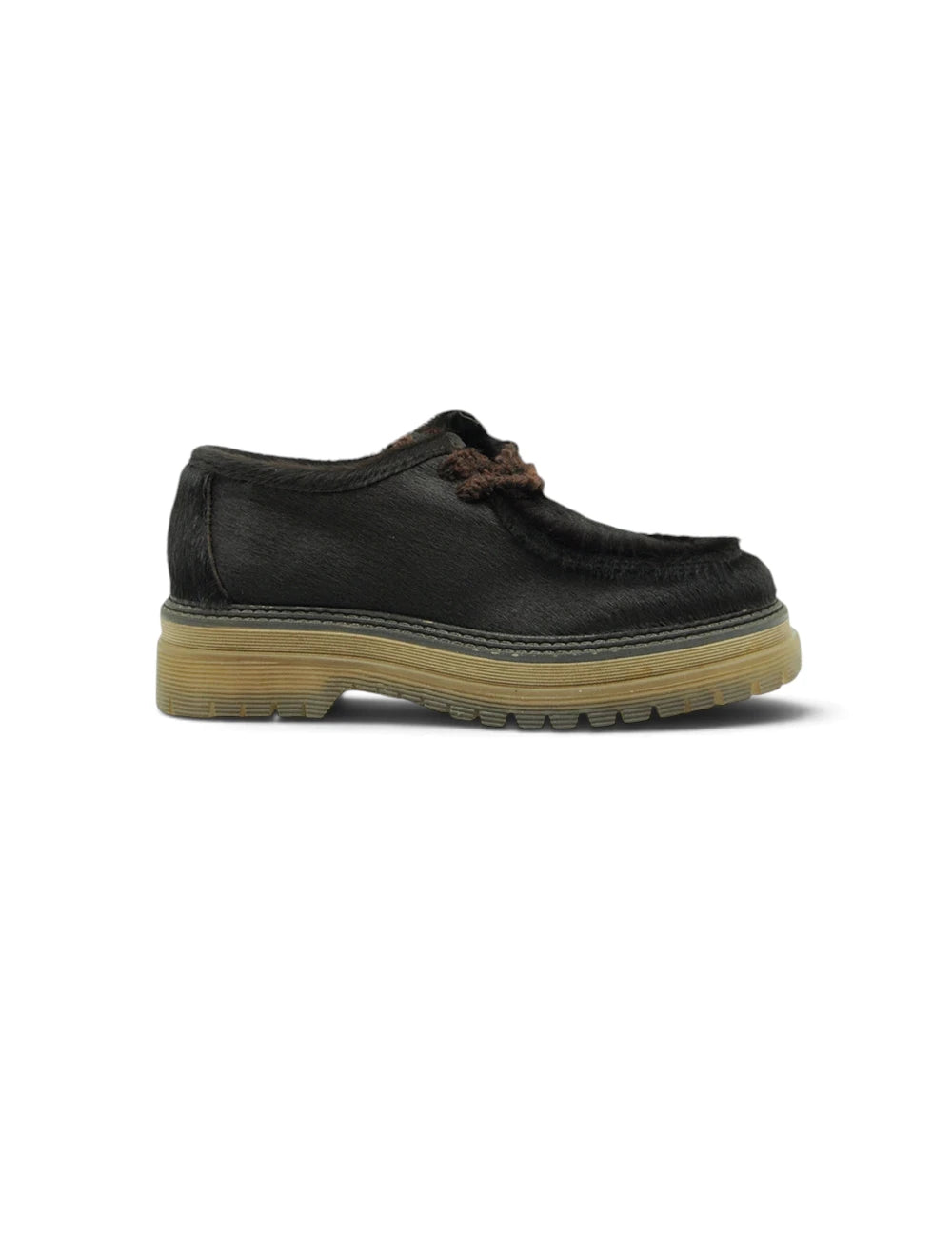 Les tulipes stringata testa moro scarpa slip-on in suede nero con lacci marroni e suola in gomma color tan