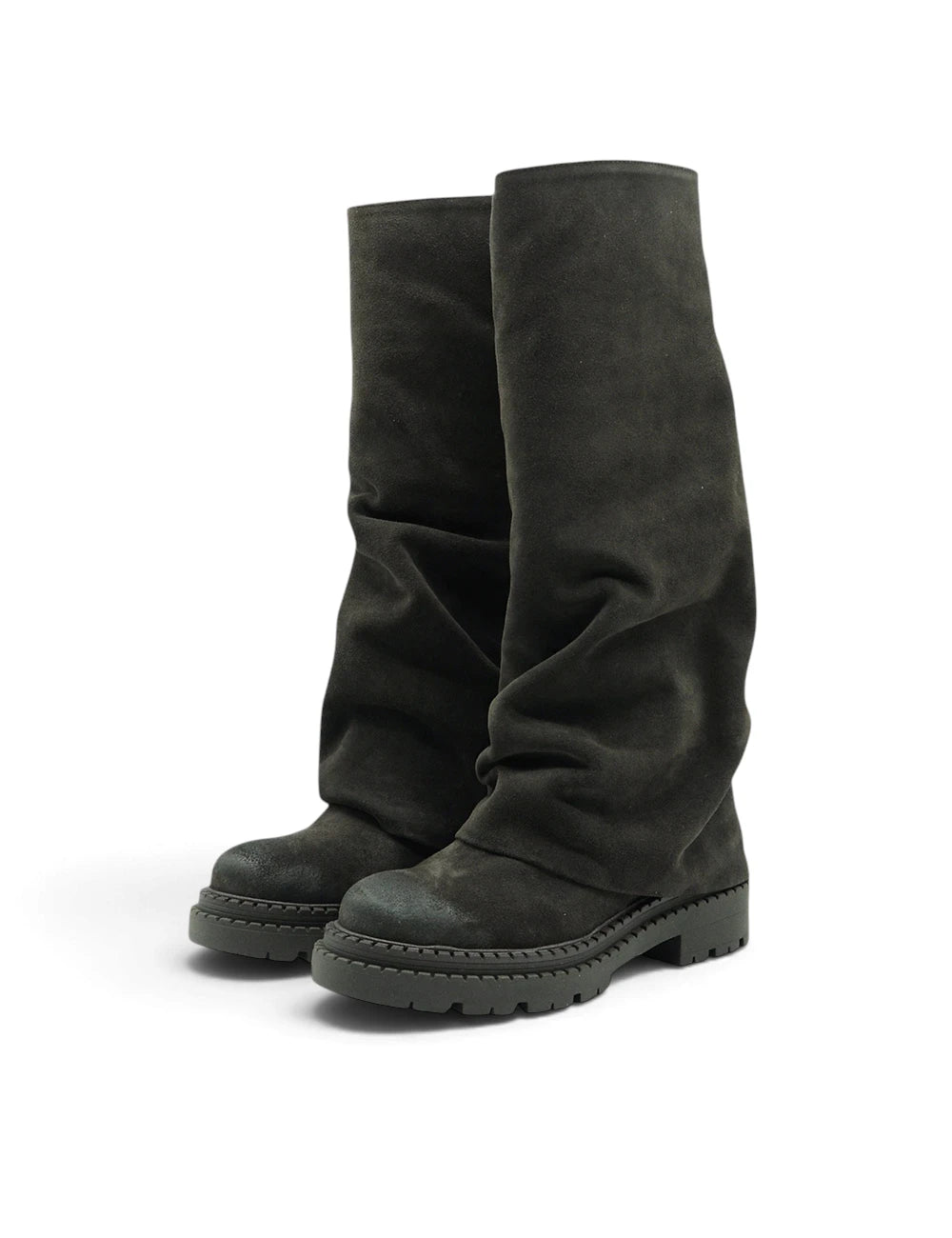Les Tulipes stivale Pepe dark gray suede knee-high boots with chunky rubber sole and stitched detailing
