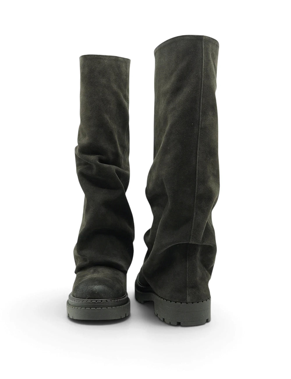 Stivale pepe les tulipes in pelle scamosciata verde scuro con suola in gomma chunky altezza ginocchio