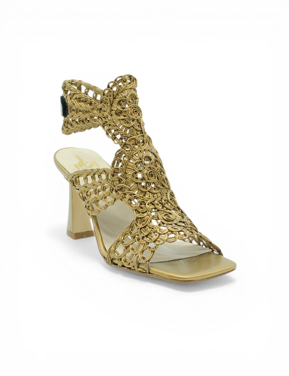Marian Sandalo Bronzo: infradito intrecciate bronzo con tacco a blocco e punta aperta