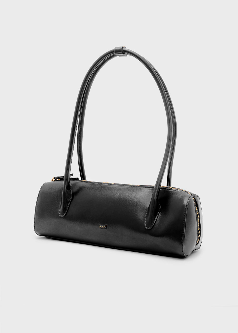Borsa cilindrica in pelle nera nalì a spalla billie baguette con manici curvi superiori