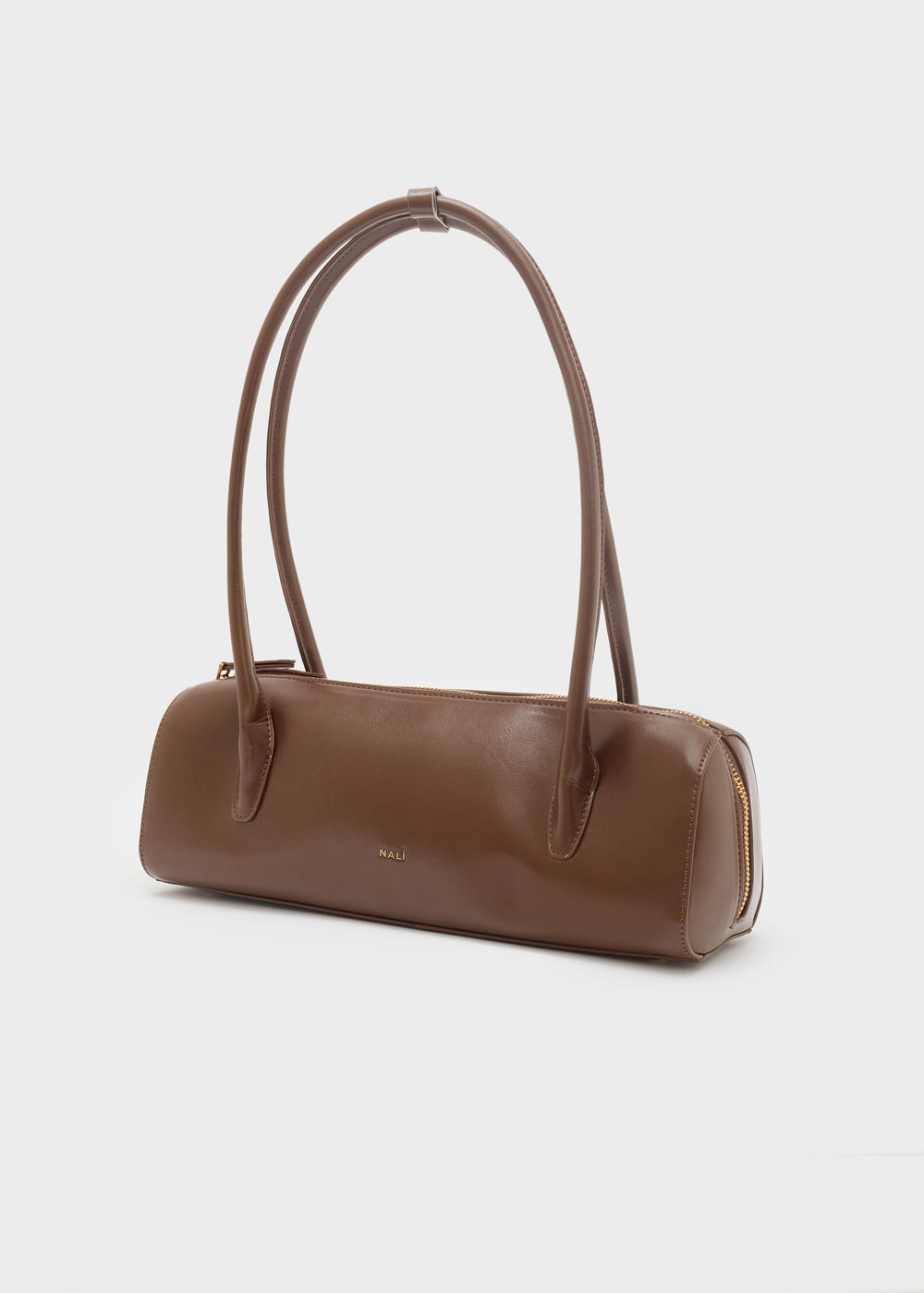 Nalì a spalla billie baguette marrone borsa in pelle caramel con design minimalista e manici curvi superiori