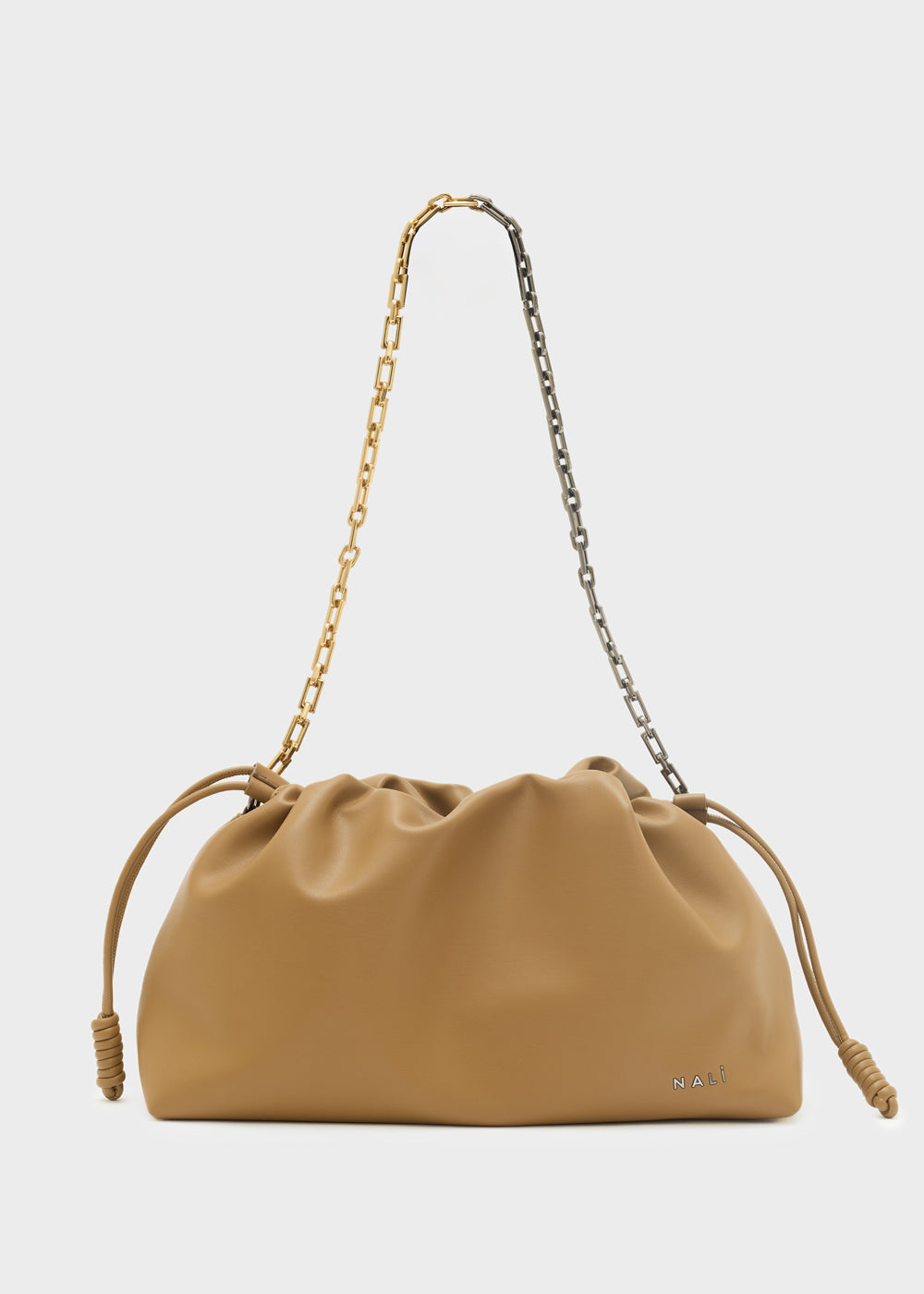 Borsa a spalla Nalì Seraphine marrone in pelle marrone con tracolla a catena bicolore