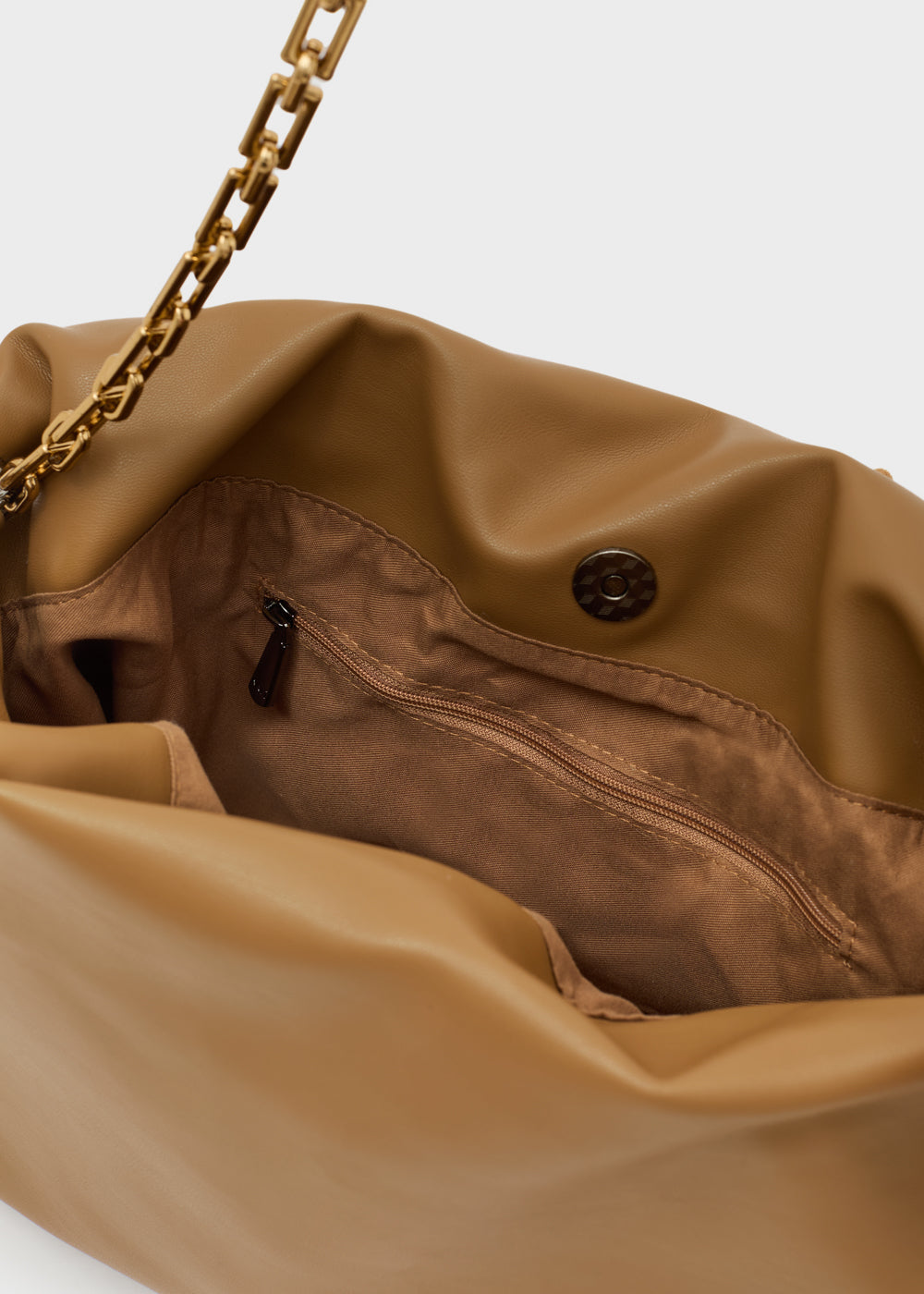 Tan nylon borsa a tracolla Nalì Seraphine marrone con tracolla catena oro e tasca interna con zip
