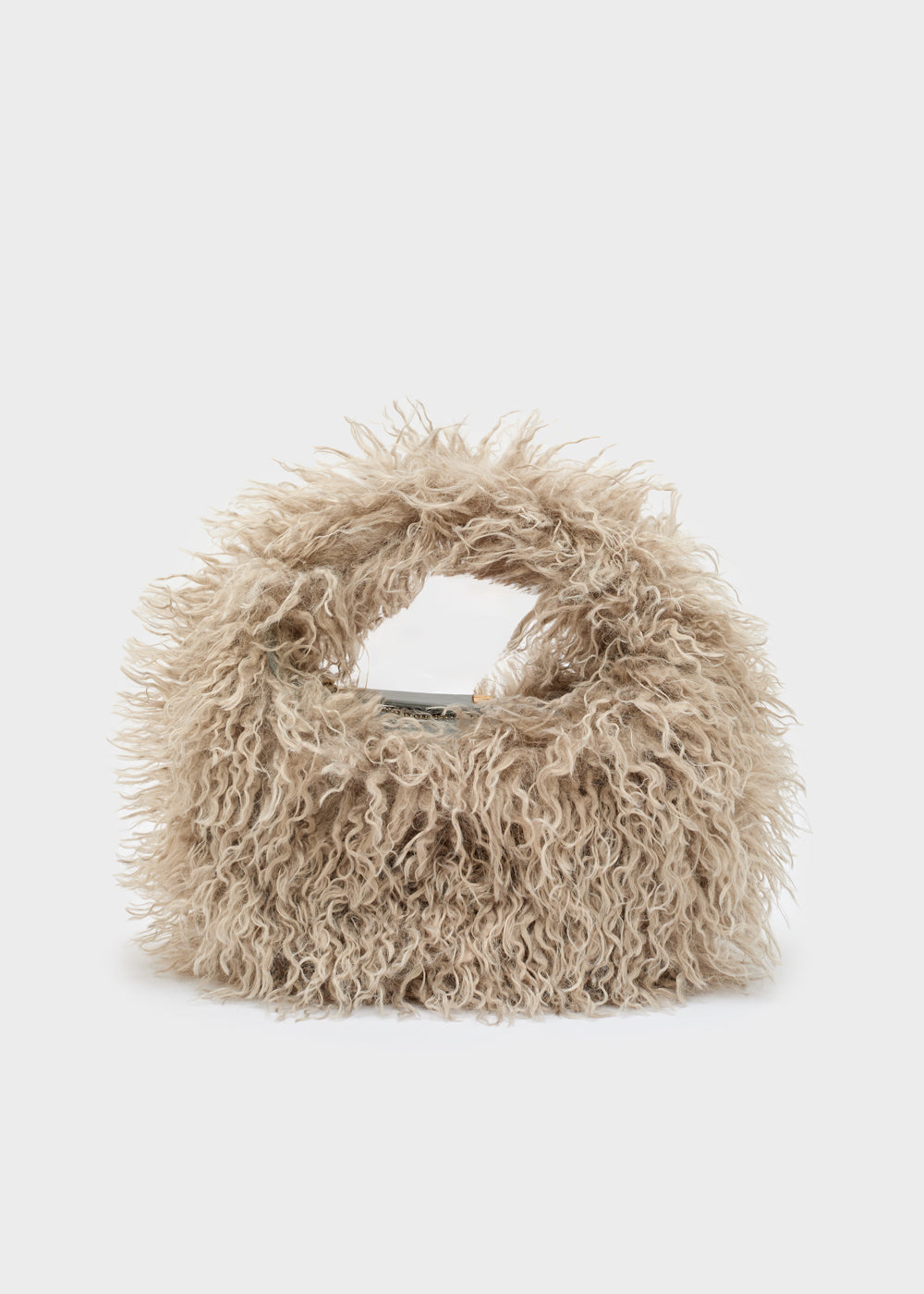 Beige handbag nalì a mano furry grigio in pelliccia riccia con forma strutturata e dettagli metallici