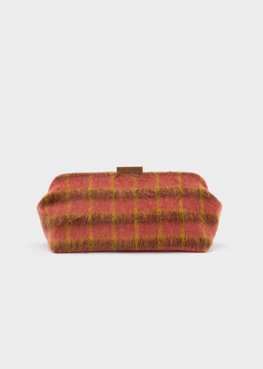 Nalì pochette luxe mattone clutch rettangolare con motivo scozzese rosso e giallo ocra e chiusura metallica