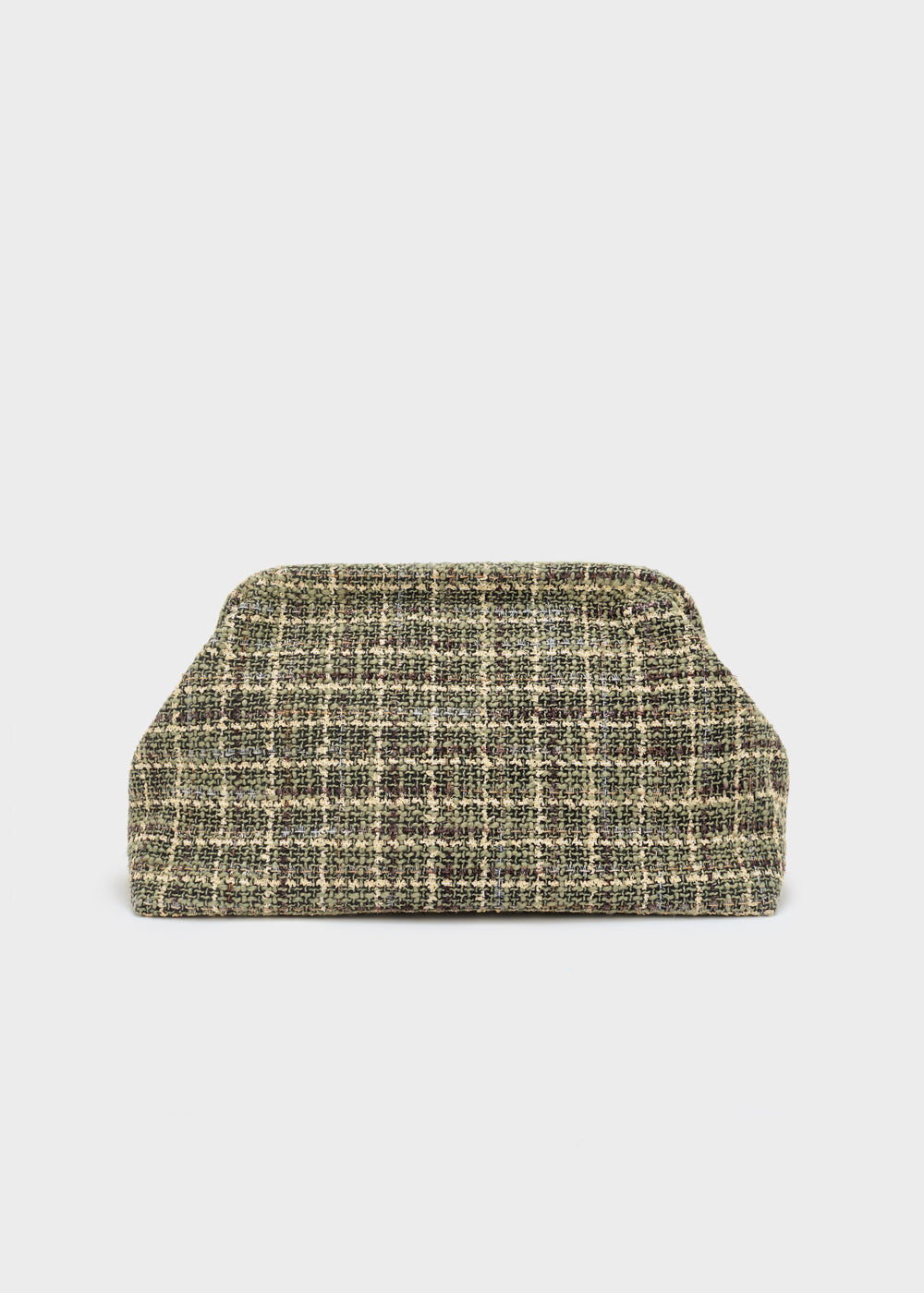 Nalì pochette Estrella bouclè verde in tweed a quadri verde oliva e beige compatta e strutturata