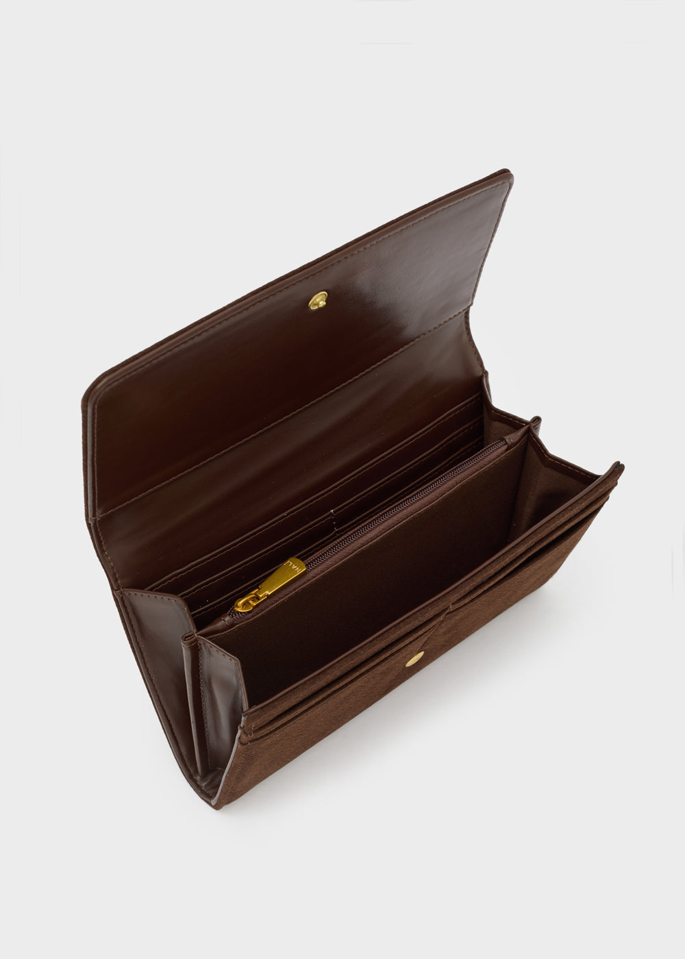 Wallet nalì portafogli montana testa moro in pelle marrone con cerniera e dettagli hardware dorati