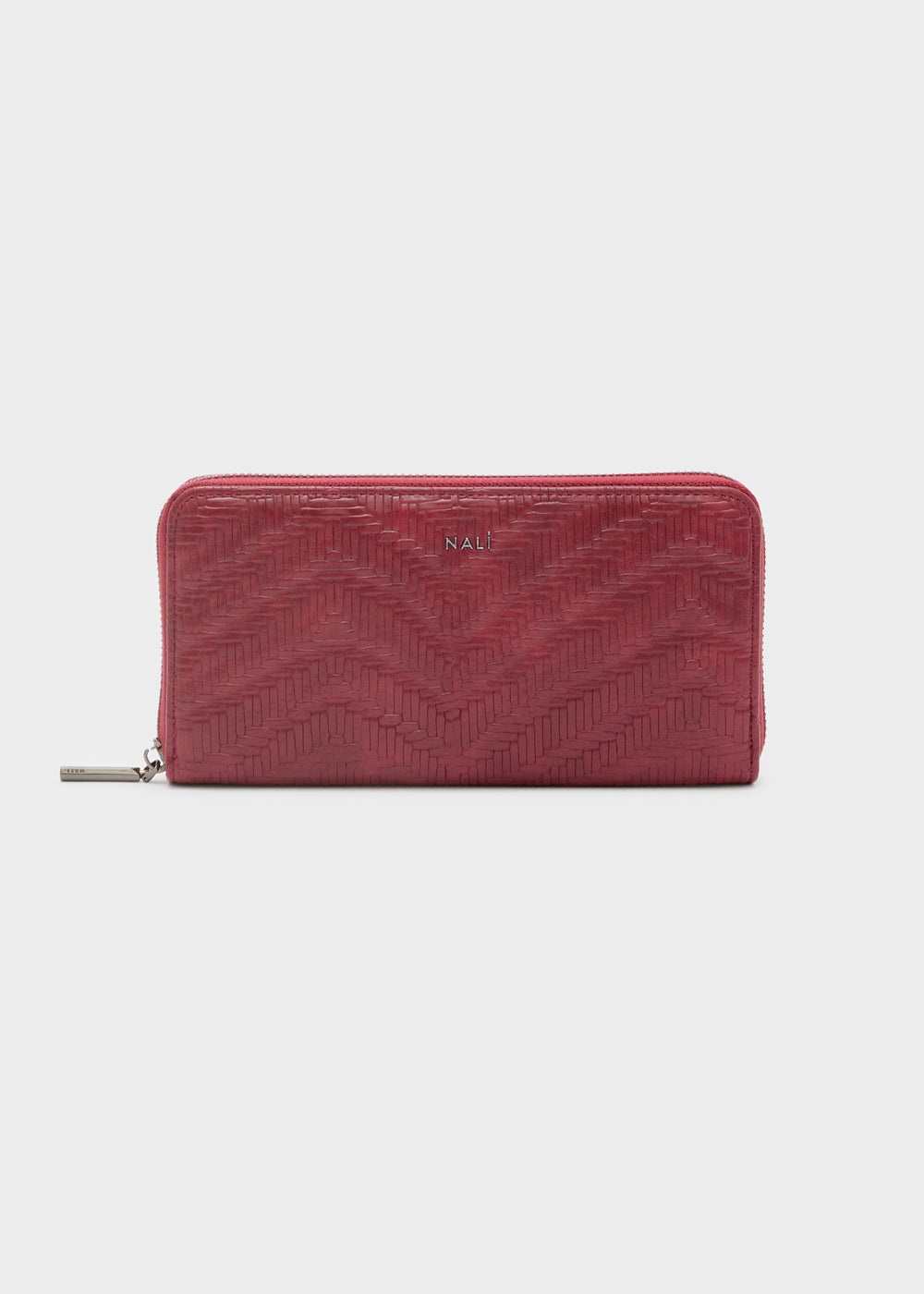 Rosso portafogli nalì teda zip over con motivo a chevron e chiusura lampo argento