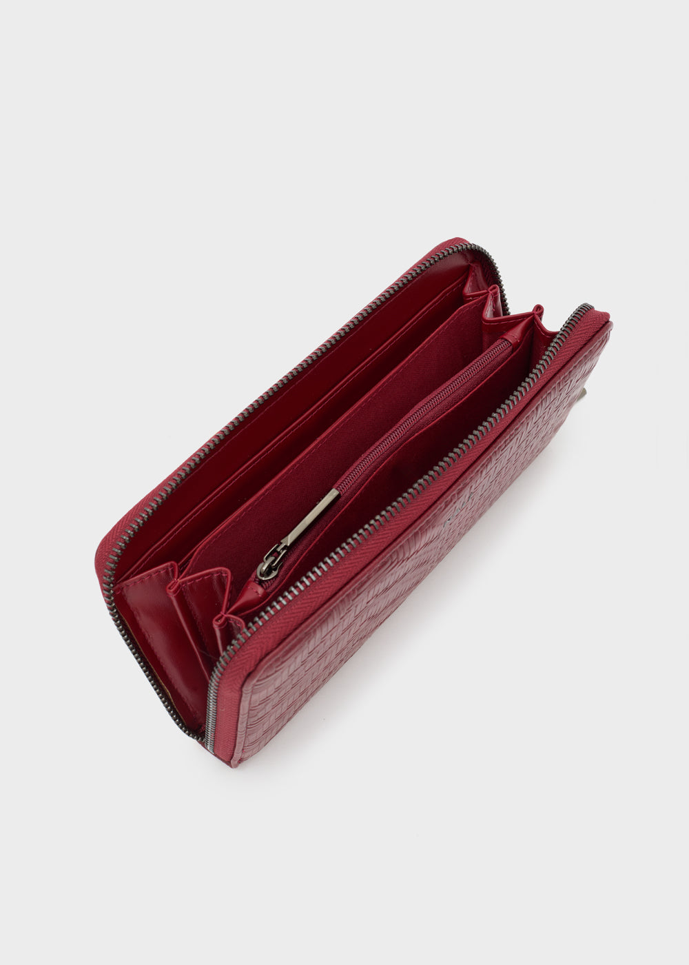 Portafogli nalì teda zip over rosso in pelle effetto coccodrillo rosso con zip argento e interno coordinato
