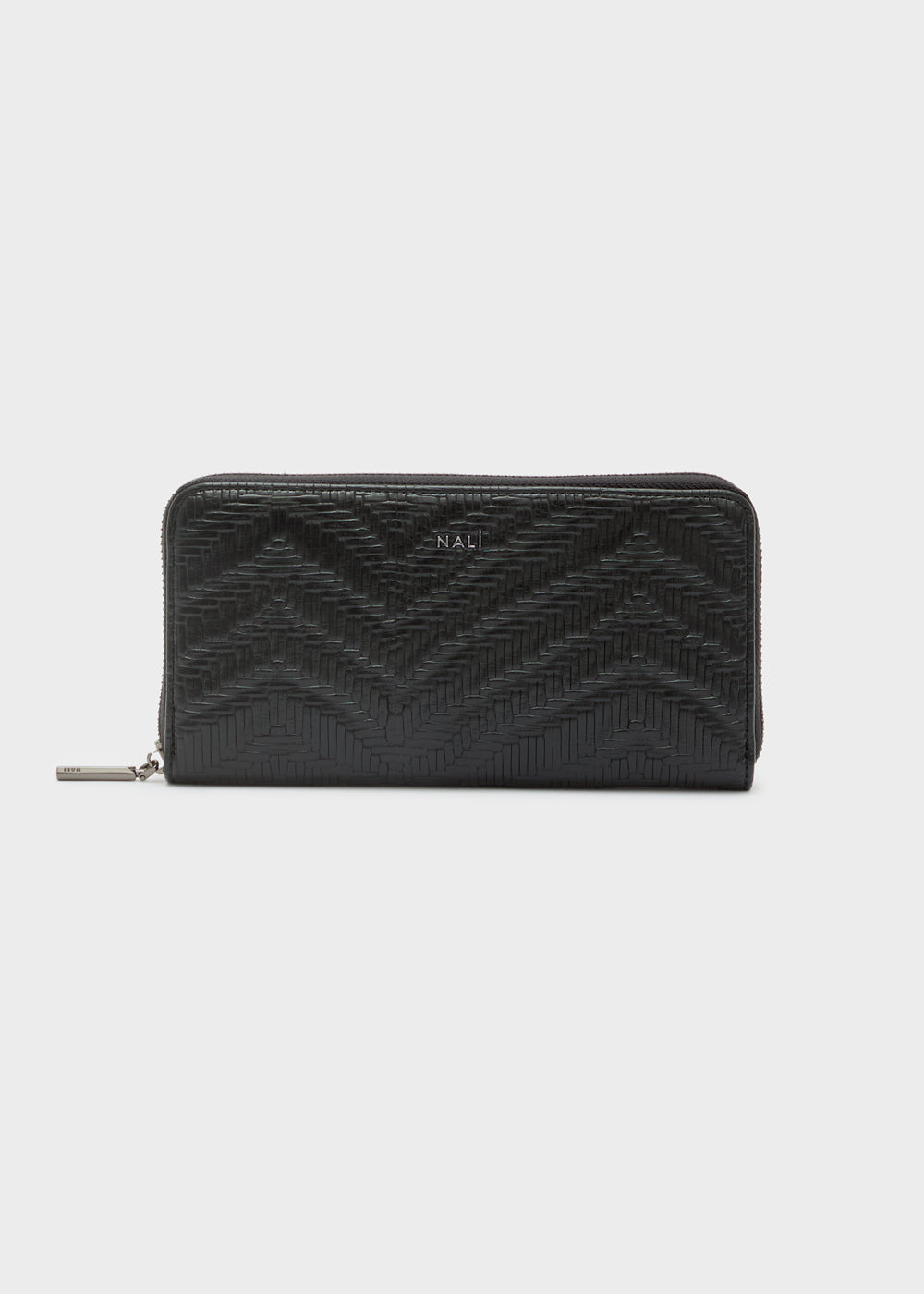 Nalì portafogli teda zip over nero con motivo a zigzag in pelle nera con zip per un uso pratico quotidiano