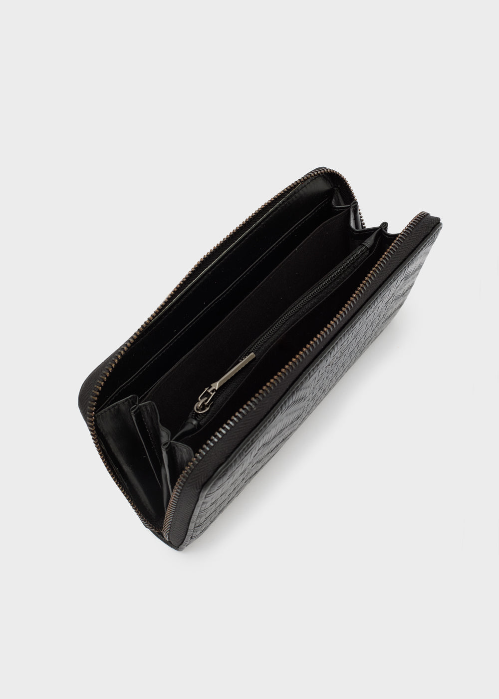 Portafogli nalì teda zip over nero in pelle nera con motivo goffrato e chiusura lampo argento