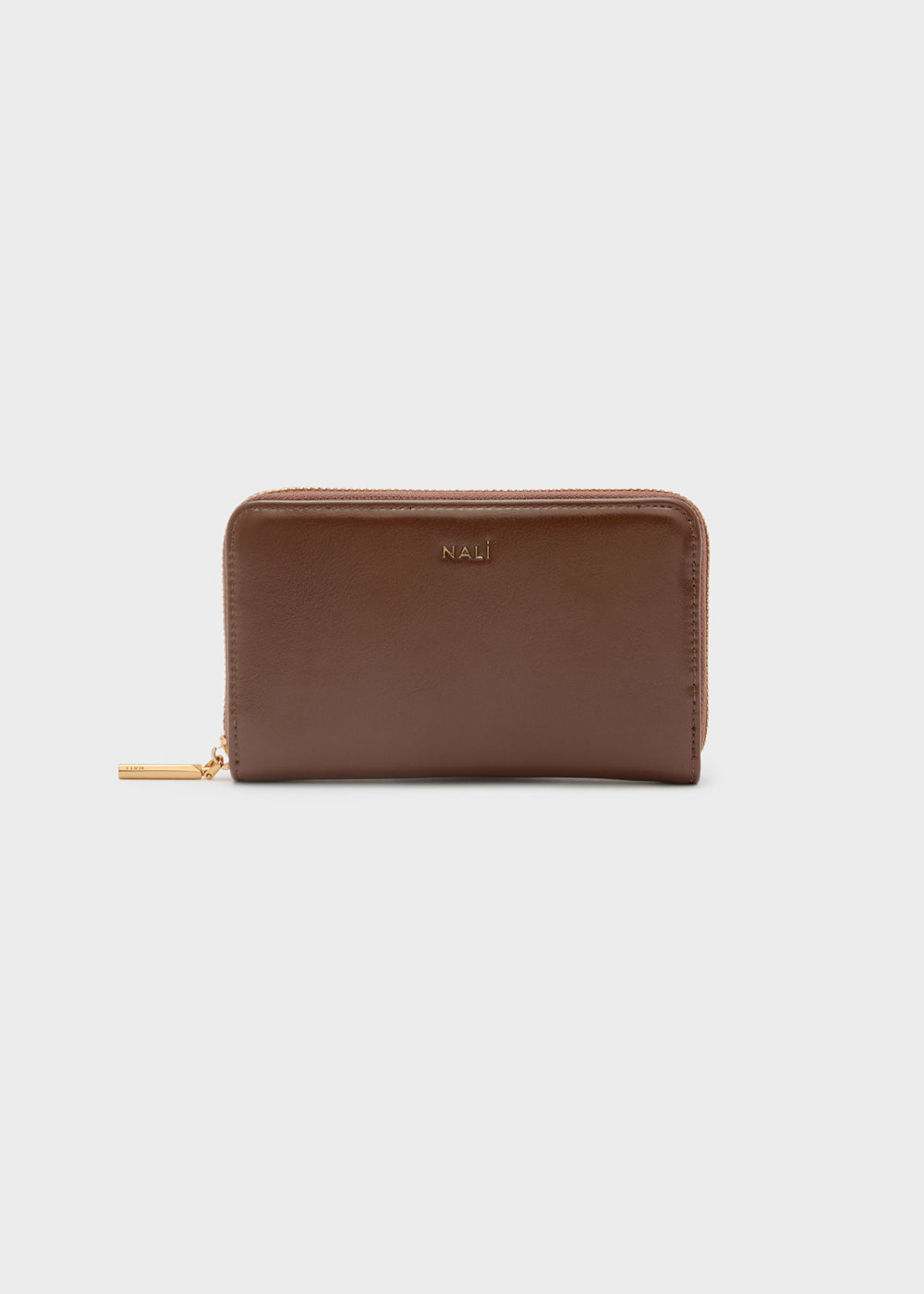 Brown leather nai zip-around wallet with gold-tone zipper pull from nalì portafogli teda big marrone collection