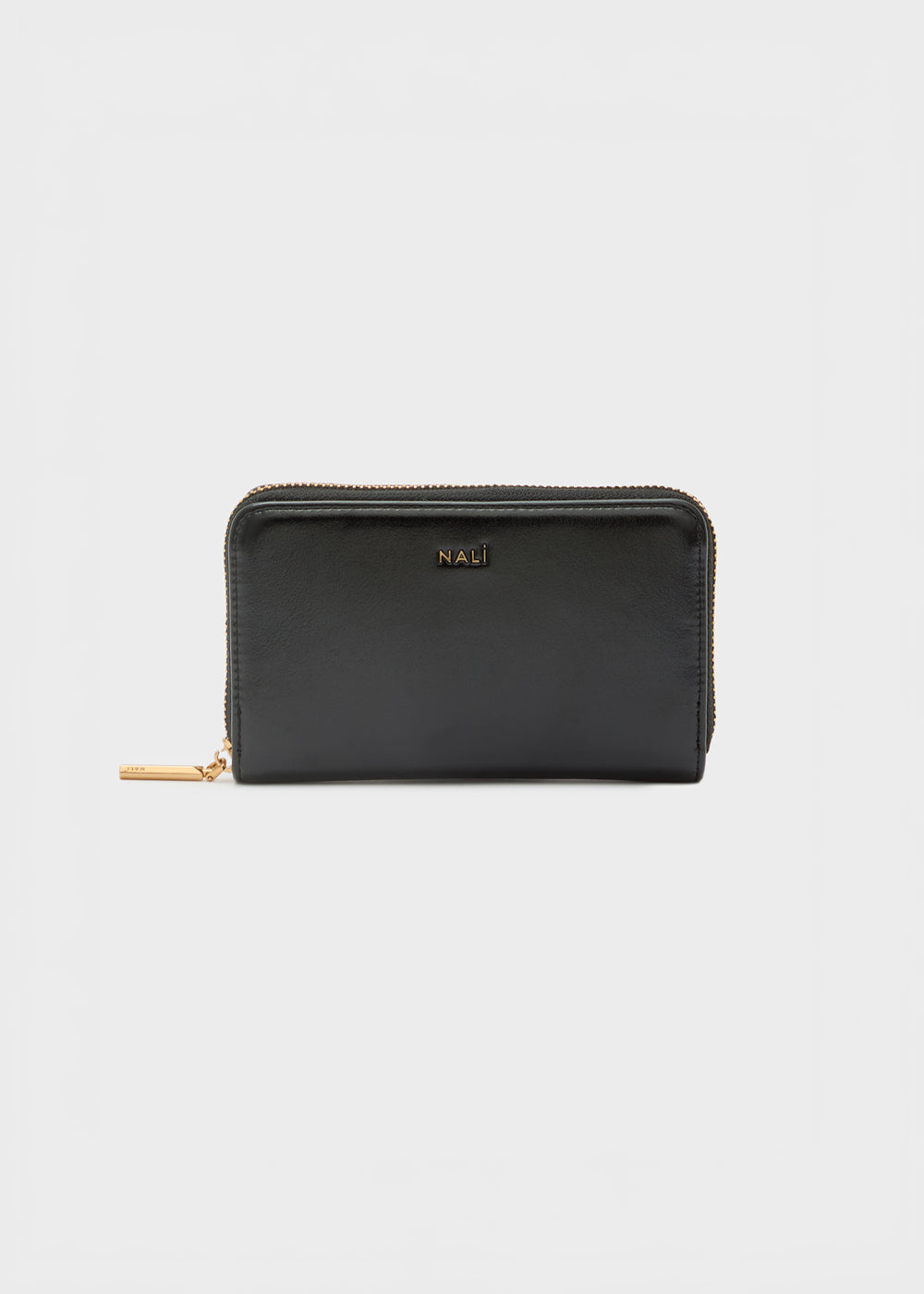 Portafogli Nalì Teda big nero in nappa lucida con chiusura zip e cerniera color oro