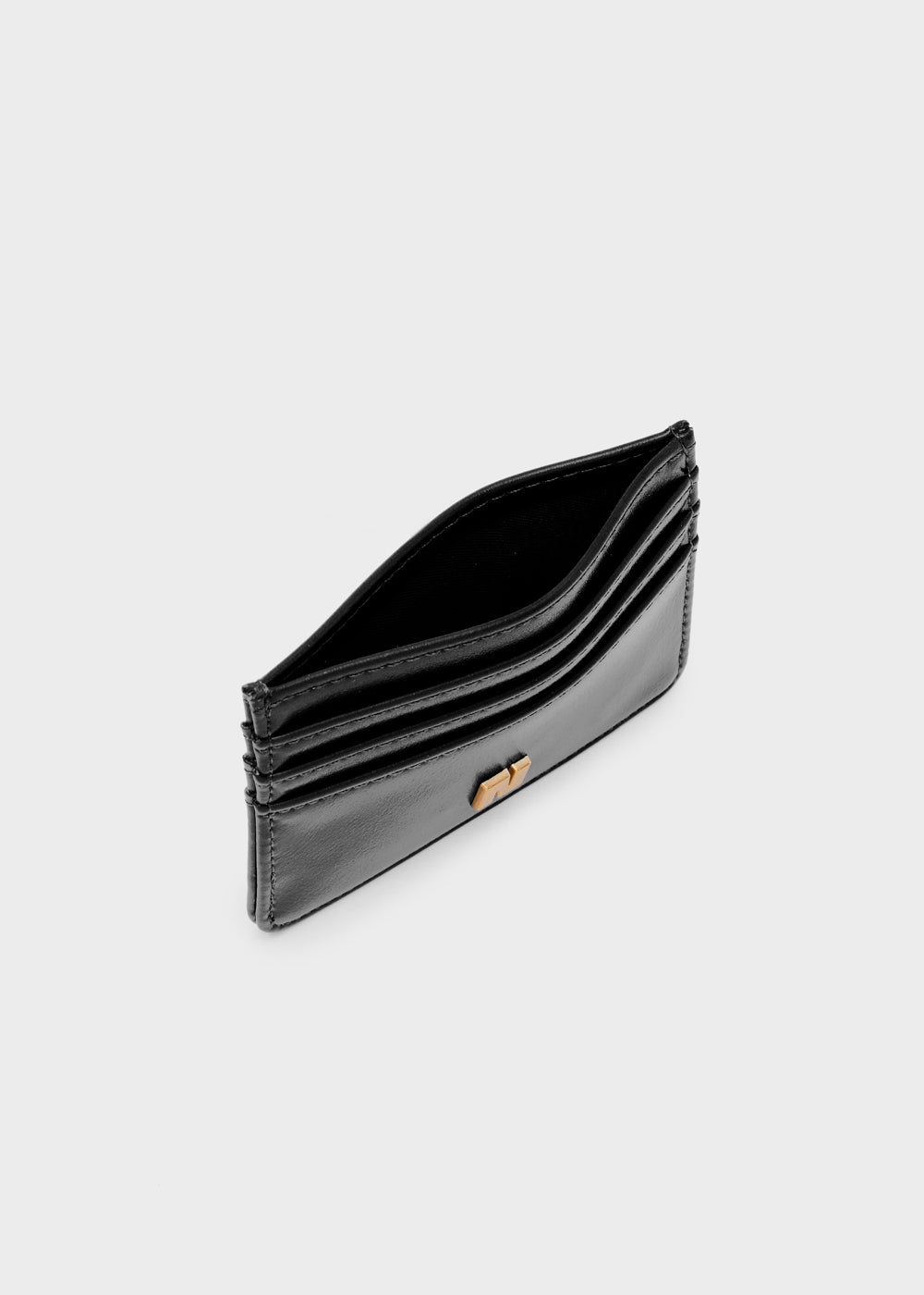 Nali portacarte billy nero in pelle nera con chiusura oro brillante e design compatto per carte essenziali