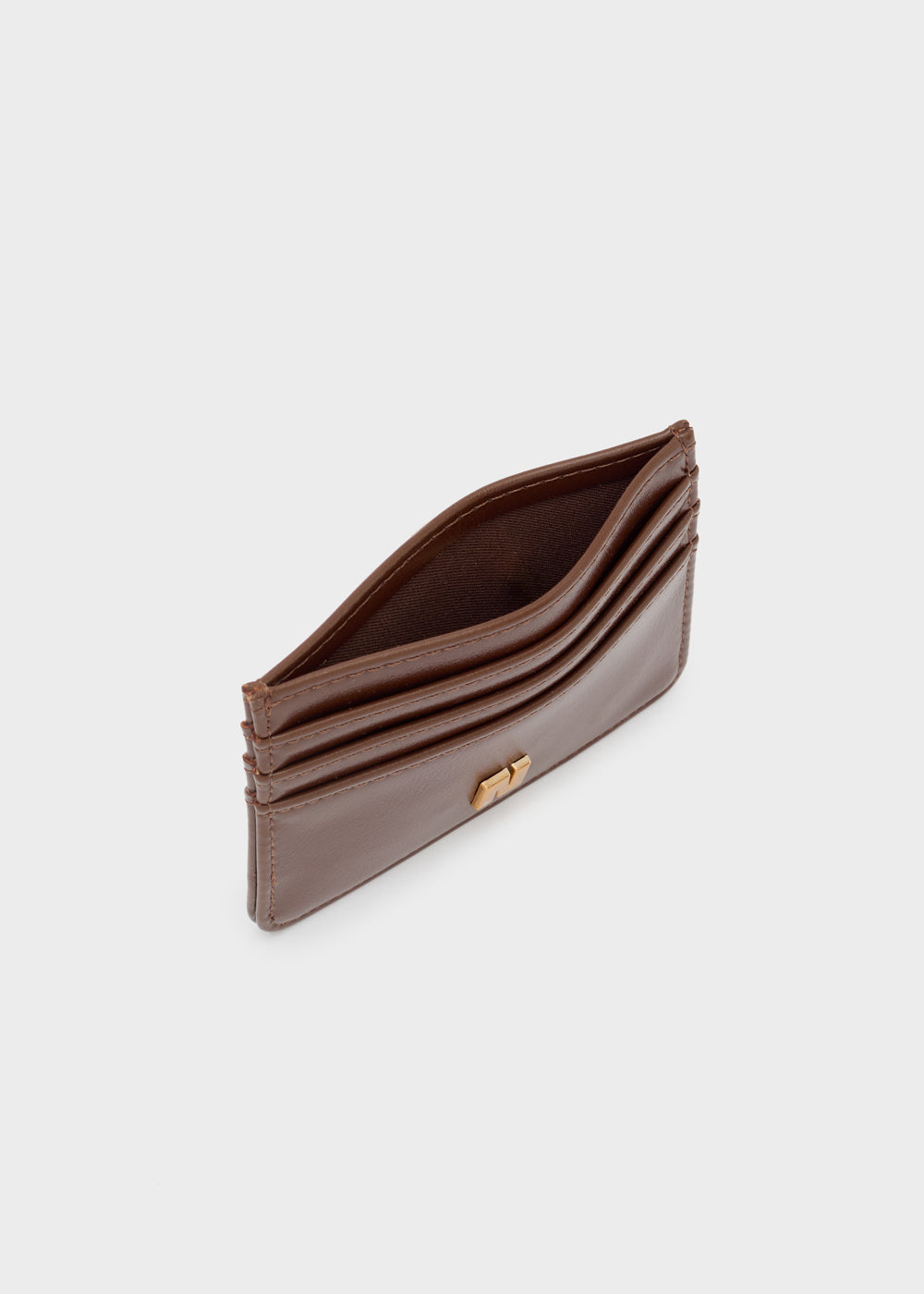 Brown leather card holder with gold tone clasp nalì portacarte billy marrone