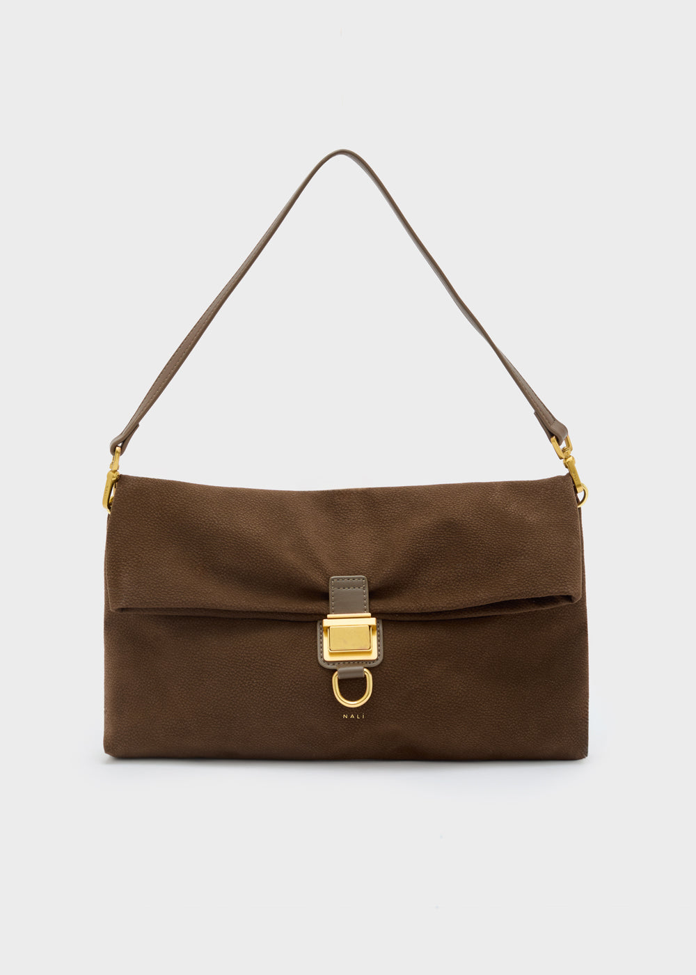 Brown suede shoulder bag nalì a spalla allegra testa moro with gold-tone metal clasp and strap