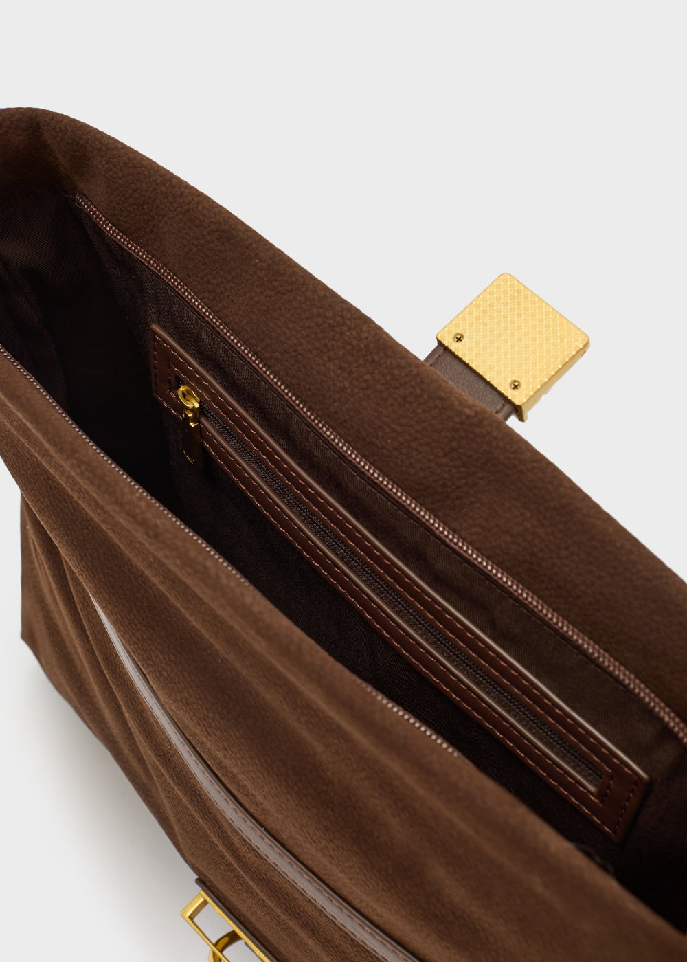 Brown suede messenger bag nalì a spalla allegra testa moro with gold-tone hardware and textured rectangular clasp